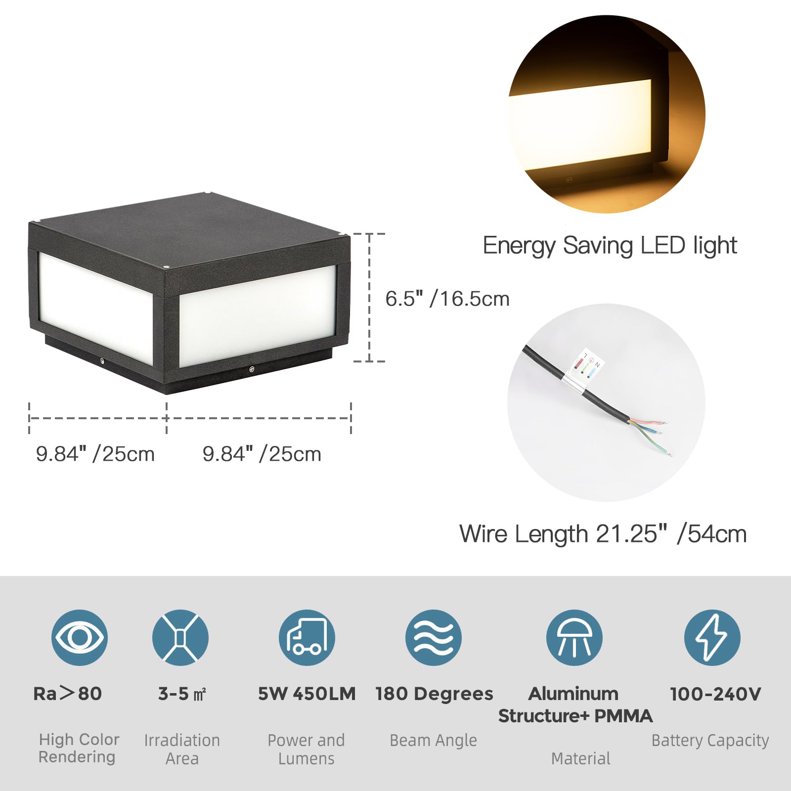 Mvbt Led Outdoor Post Light - Gray Aluminum Deck Cap Lantern For Patio & Garden, Ip65 Waterproof