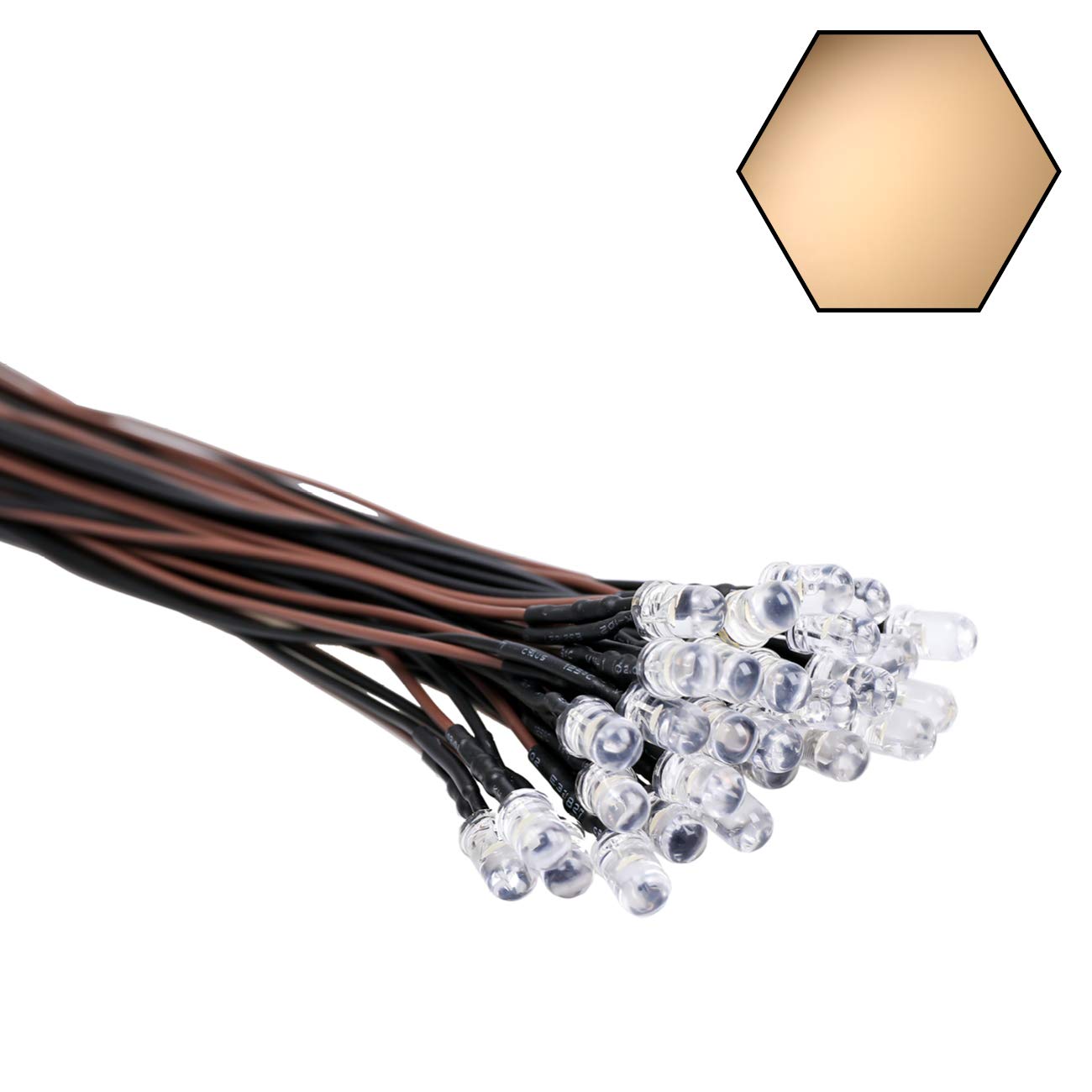 Edgelec 30Pcs 12 Volt 5Mm Warm White Led Lights Emitting Diodes Pre Wired 7.9 Inch Dc 12V Led Light Clear Lens Small Led Lamps