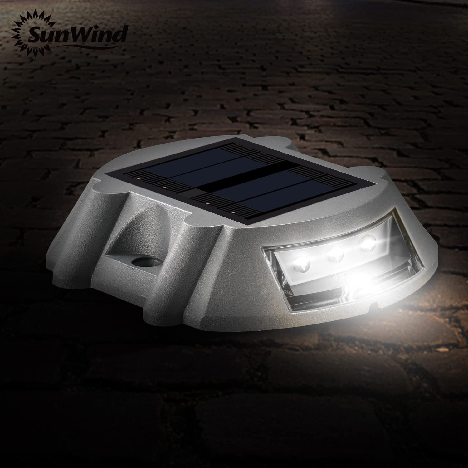 Sunwind Solar Deck Lighting Outdoor - 4 Pack Waterproof Aluminum Dock Solar Powered Lights Outdoor Led Pathway Road Marker For G