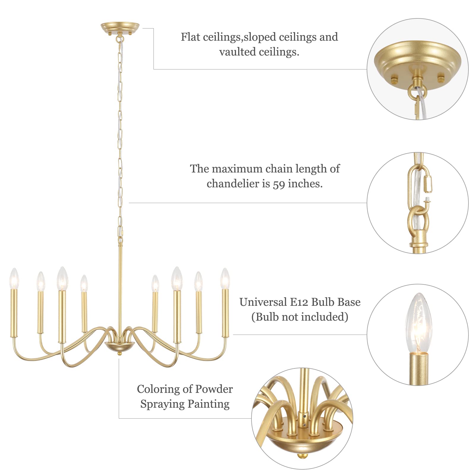 Generies Antique Gold Farmhouse Chandelier, 8 Light Rustic Lighting Fixture Modern Industrial Candle Ceiling Light For Dining Ro