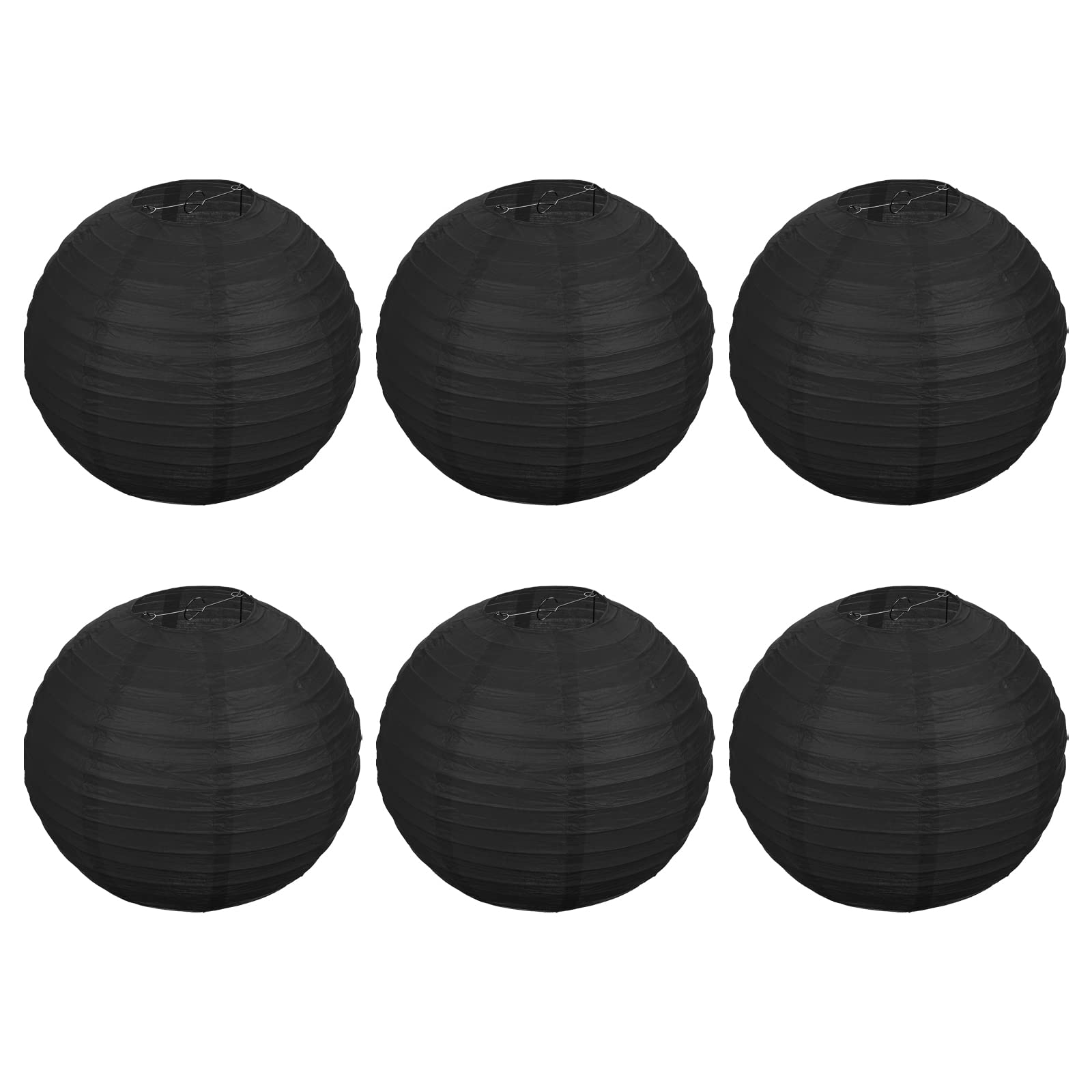 Patikil 12 Inch Paper Lanterns, 6 Pack Round Folding Hanging Lamp Shade For Wedding Home Party Festival Celebration, Black