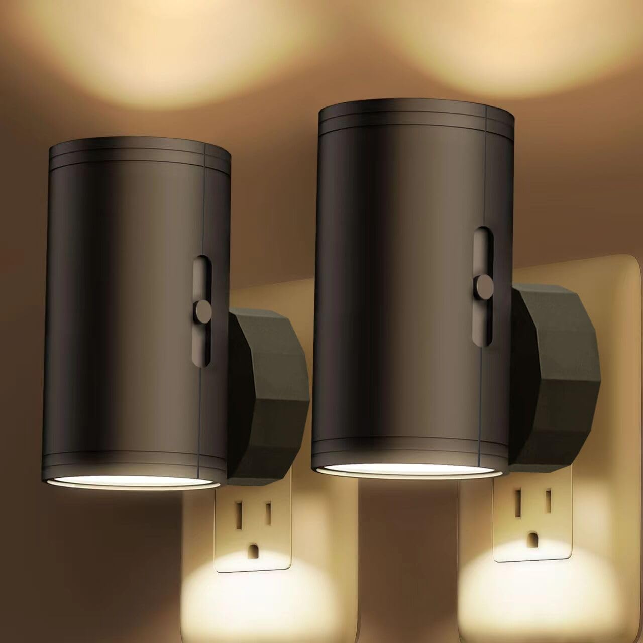 T ES LED Night Light Plug-in, Dusk to Dawn Sensor, 5-300LM Adjustable Brightness, 2700K Warm White, 2 Pack
