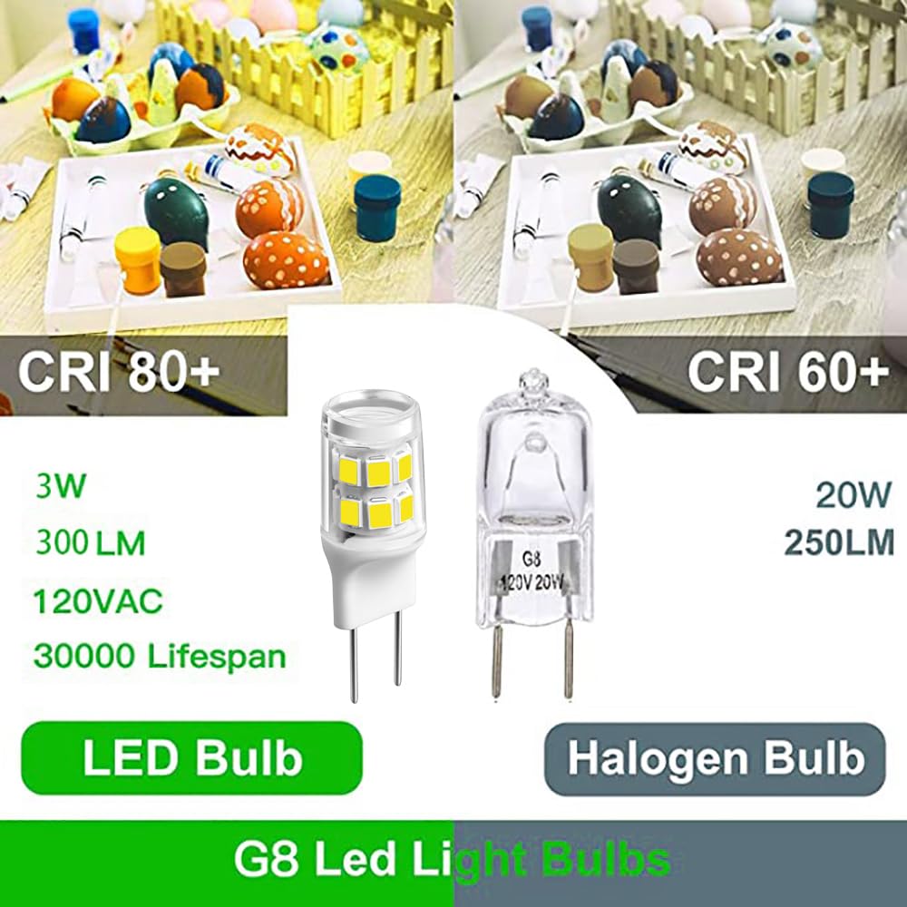 Ssxbf [Pack Of 5] G8 Led Bulb 3W (20W-25W Halogen Equivalent) G8 Gy8.6 Bi-Pin Base  For Under Counter Kitchen Lighting  Under-Cabinet Light  Puck Light Daylight White 6000K(10Pack)