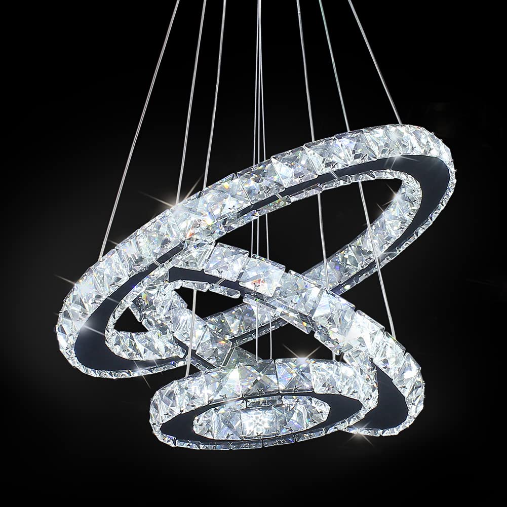 diisunbihuo LED Chandelier Pendant Light 3 Rings Adjustable Stainless Steel 20/30/40 Cool White Model 43238-149827