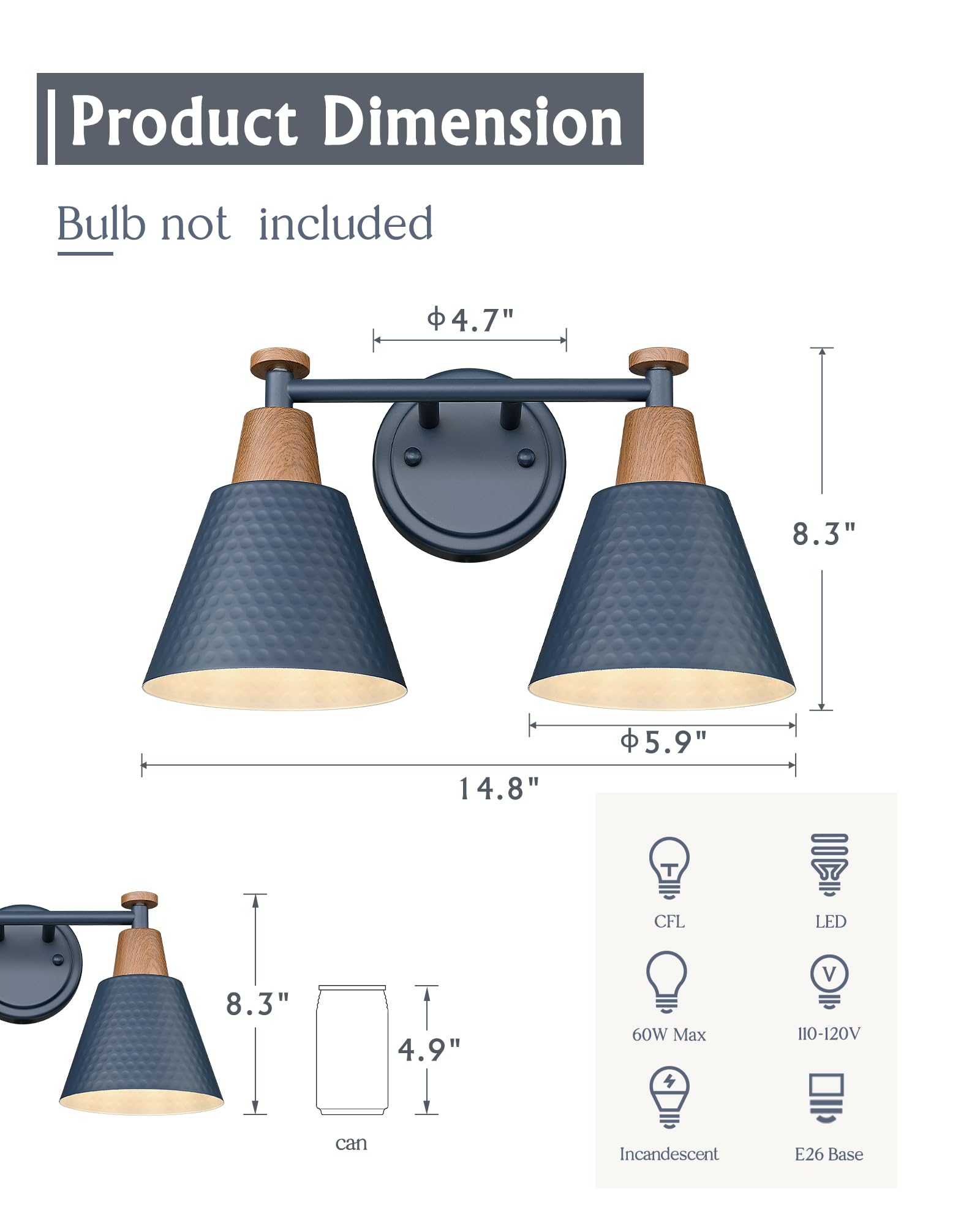 Femila 2 Light Bathroom Vanity Light  15  Modern Bathroom Lighting Fixtures Over Mirror  With Woodgrain Finsih  4Fg59B-2W Blue-Nw
