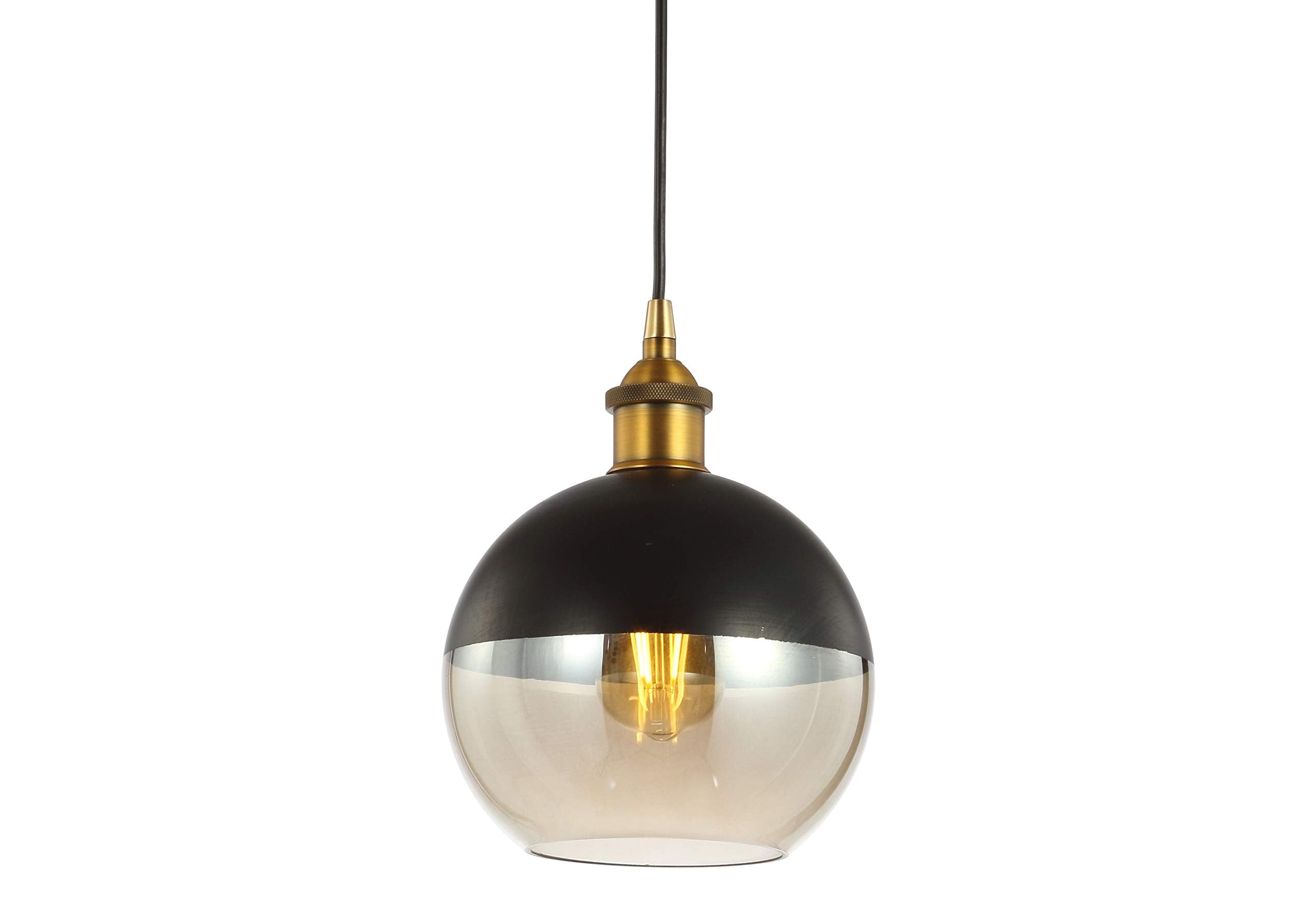 JONATHAN Y JYL3513A Nixon 7.5&quot; Adjustable Drop Globe Metal/Glass LED Pendant Contemporary Transitional Dimmable Dining Room Living Room Kitchen Foyer Bedroom Hallway, Brass Gold/Black