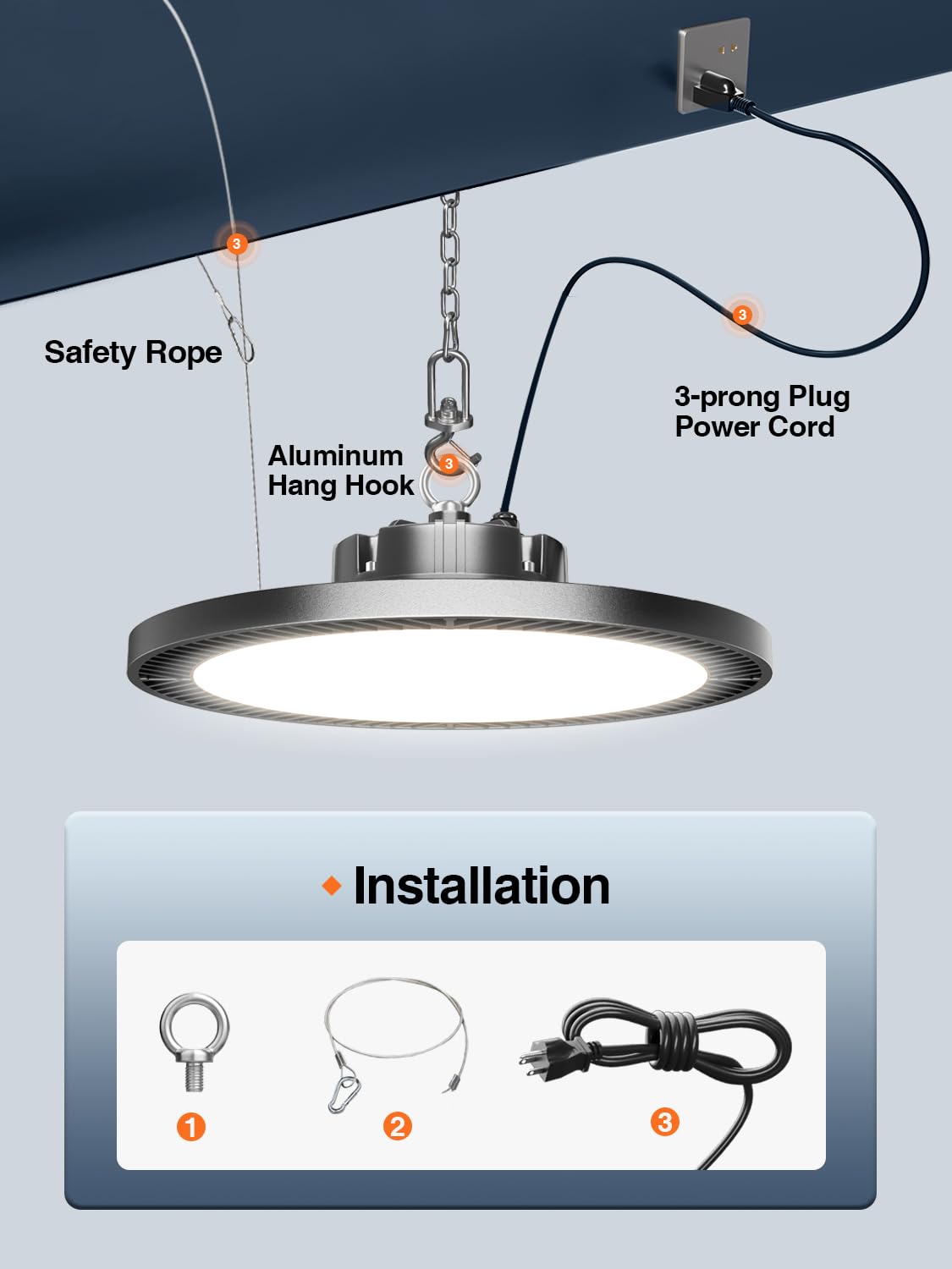 ELEKICO UFO LED High Bay Light 250W 4 Pack, 5000K 35000LM, Black Aluminum, Model UFO-250W-4PCS