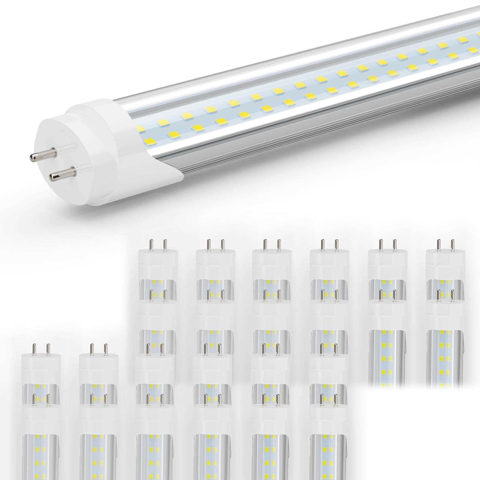 Reisener 48 Inch Led Bulbs (25 Pack), T8 T10 T12 65W Equivalent Fluorescent Replacement, 24W 3120Lm, 6500K Cool White, Type A+B 