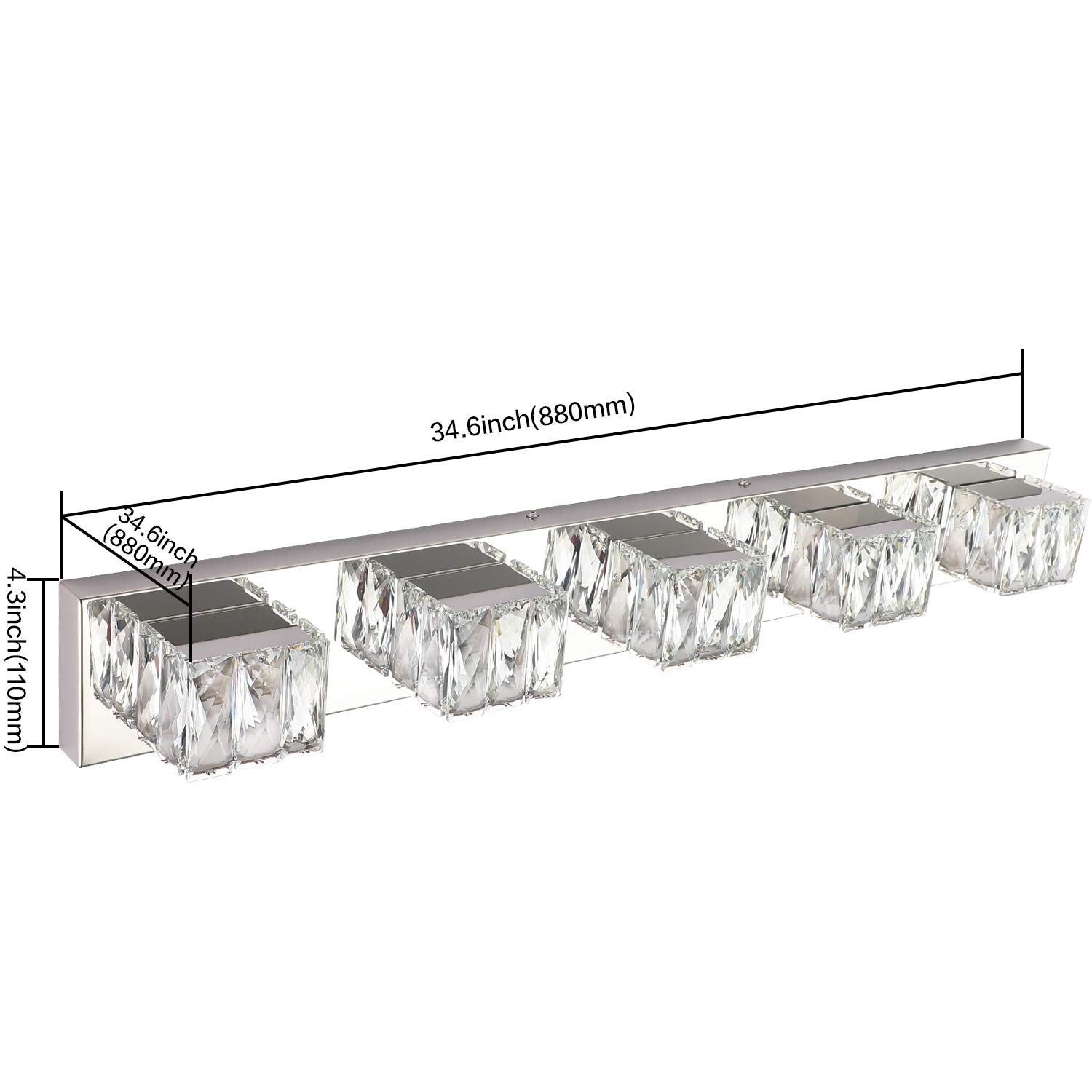 ZUZITO Modern Crystal Bathroom Vanity Lights Fixture LED Vanity Lighting Over Mirror White Light(5 Lights)