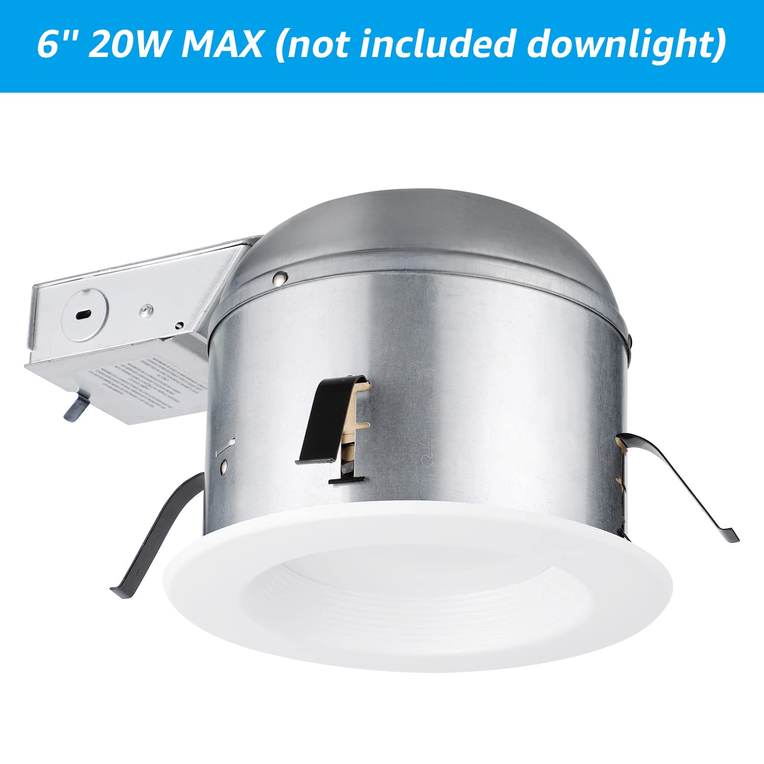TORCHSTAR 6 Inch Remodel Recessed Lighting Housing, 8 Pack, Shallow IC Rated, Damp Location, ETL Listed, Silver, Model 49387