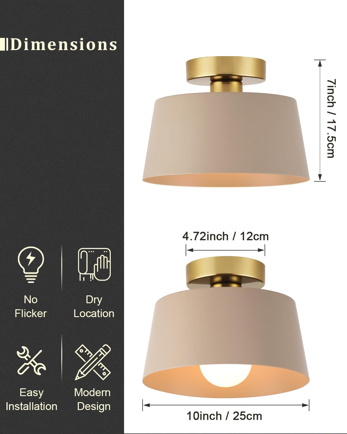 Lhlyclx Ceiling Light Fixture, Hallway Ceiling Light With Gold Plate And Matte Black Shade, Modern Simple Style Porch Light Fixt