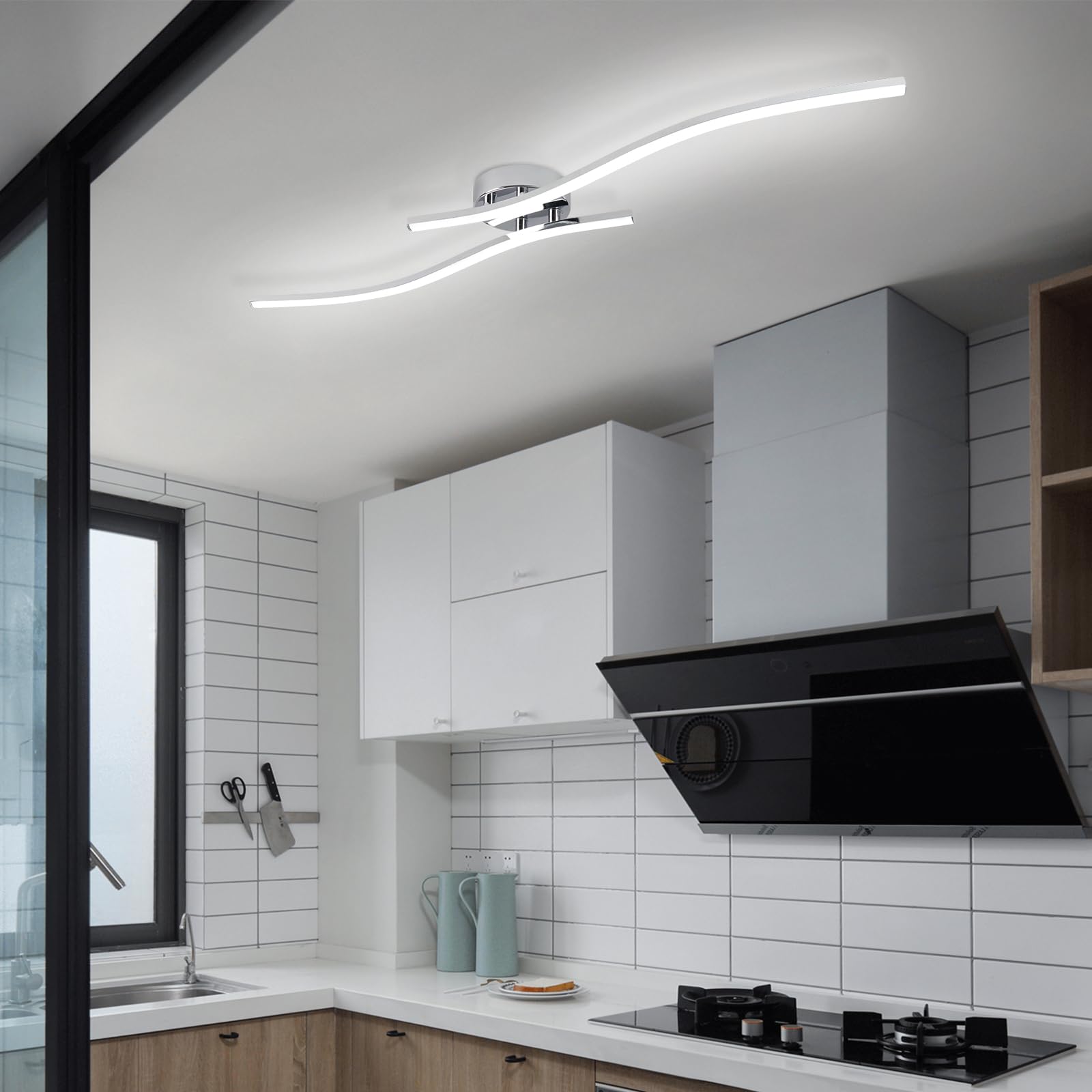 Hlilceh 28W Chrome Linear Ceiling Light Modern Led Ceiling Light Fixture 6000K Aluminum 39.37Inch Long Ceiling Lamp For Hallway,