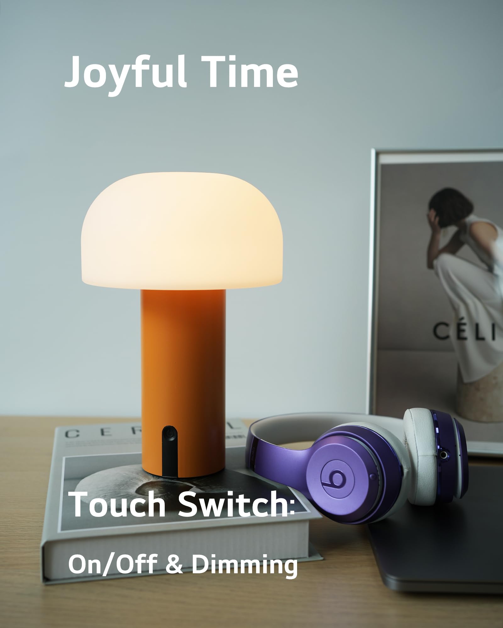 Ilovinit Rechargeable Outdoor Mushroom Table Lamp - Waterproof, Portable, Touch Dimming, Orange