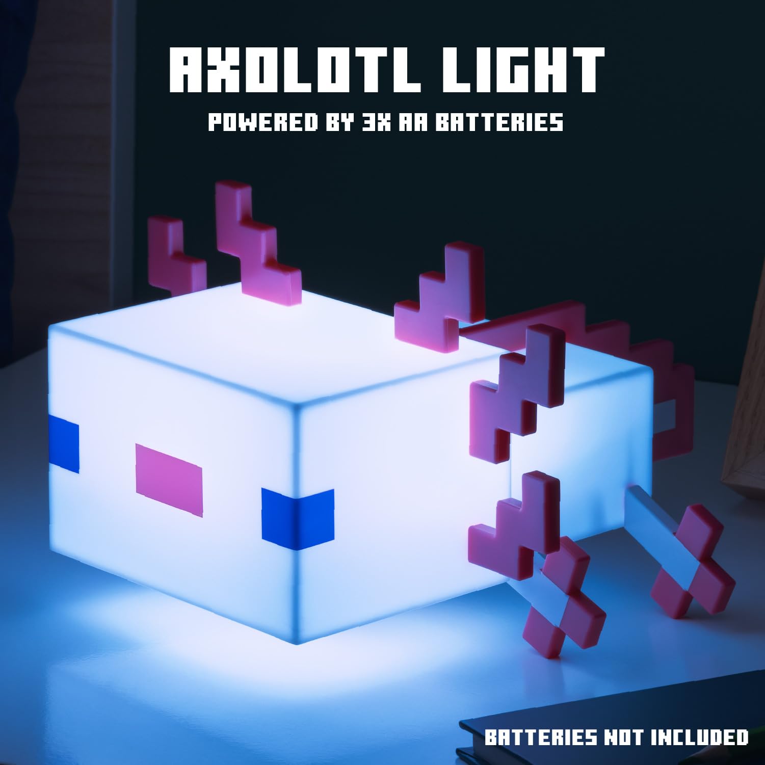 Paladone Minecraft Axolotl Light, Pink, Plastic, 5 Color Modes, Model 11743