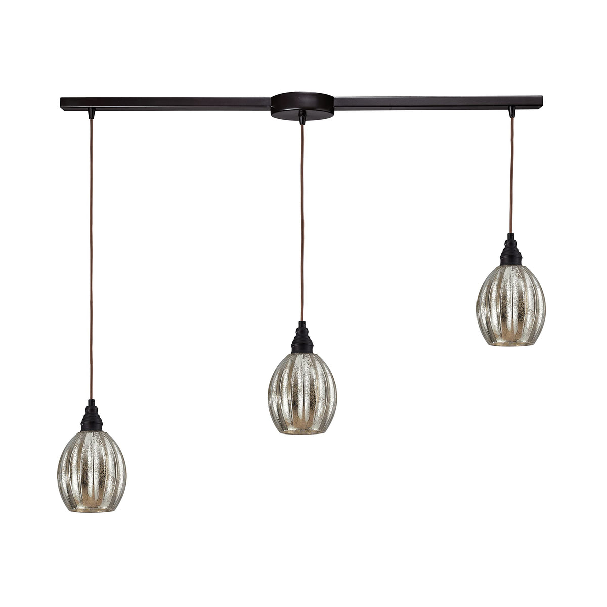 Elk Home Danica 3-Light Mini Pendant In Oiled Bronze With Silver Mercury Glass, Transitional Style