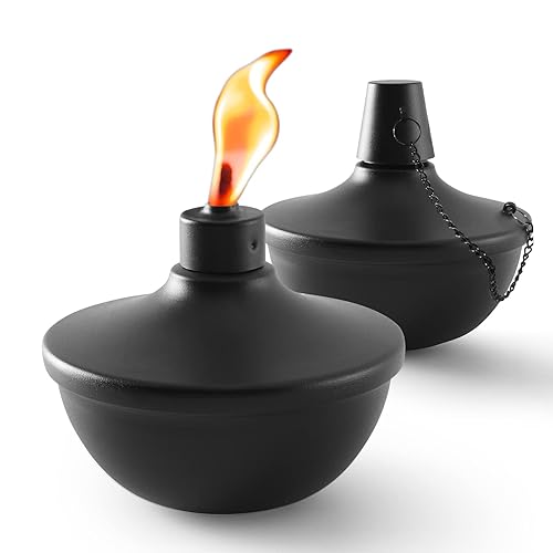 Snogswog 2 Pack Black Metal Citronella Table Top Torches, Refillable Decorative Lanterns For Outdoors