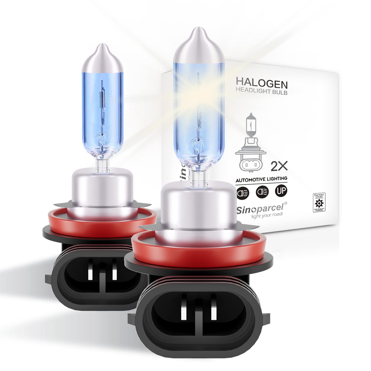 Sinoparcel H8 Halogen Fog Light Bulb - 150% Brighter Replacement for 35W - Pack of 2 - 3800K