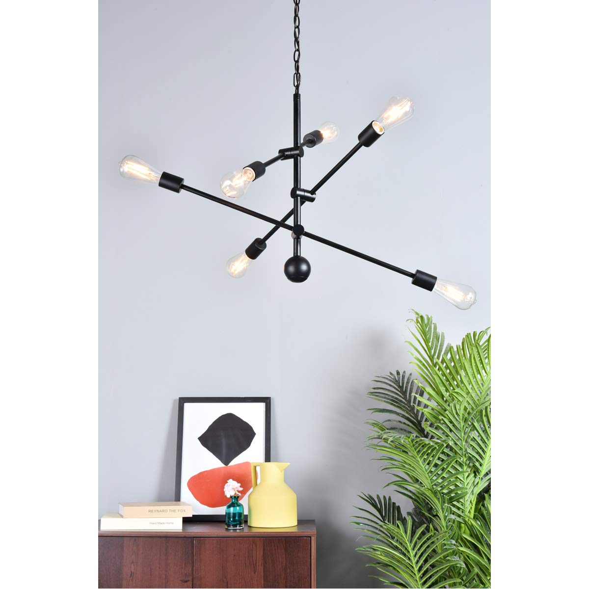 Living District Axel 6-Light Mid-Century Metal Pendant in Black