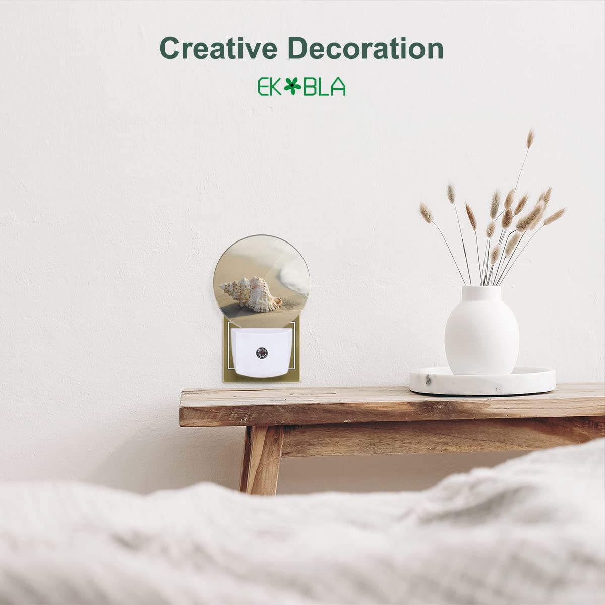 Ekobla Summer Beach Led Night Light Conch Shell On Beach Sea Waves Ocean Night Lamp Home Auto Sensor Led Dusk To Dawn Light For