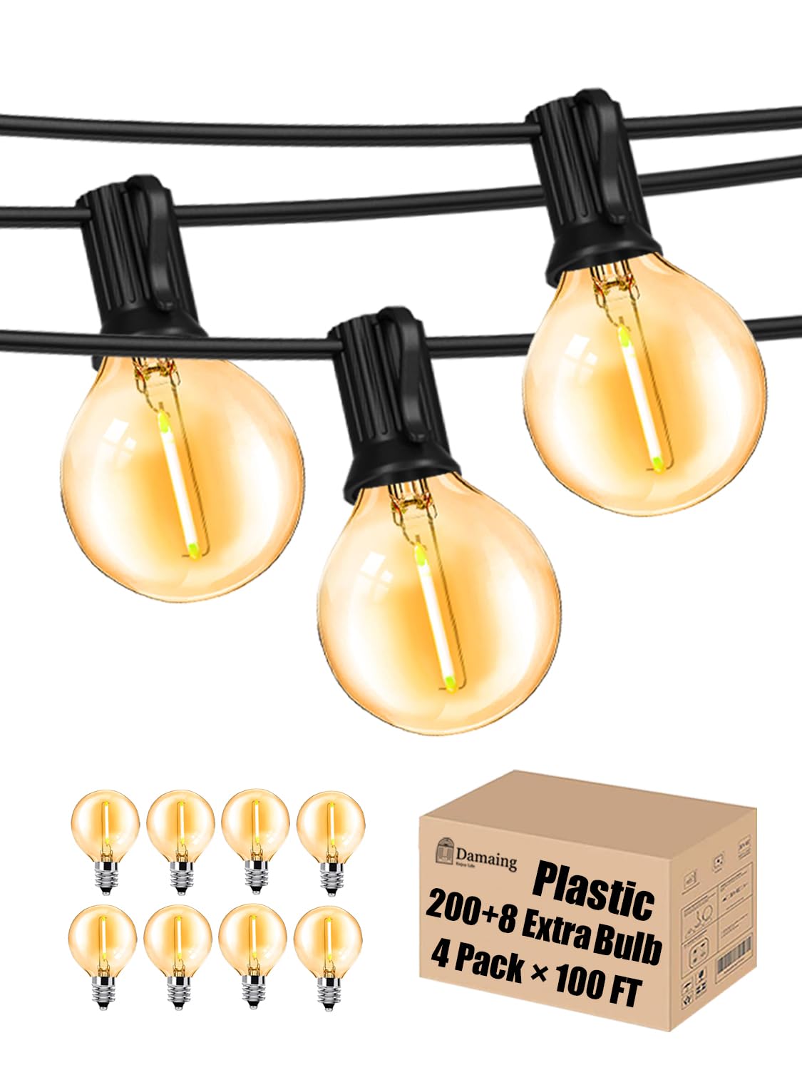 DAMAING Outdoor String Lights 400FT Patio Lights with 208 shatterproof G40 dimmable Globe LED Bulb, Waterproof connectable Outdo