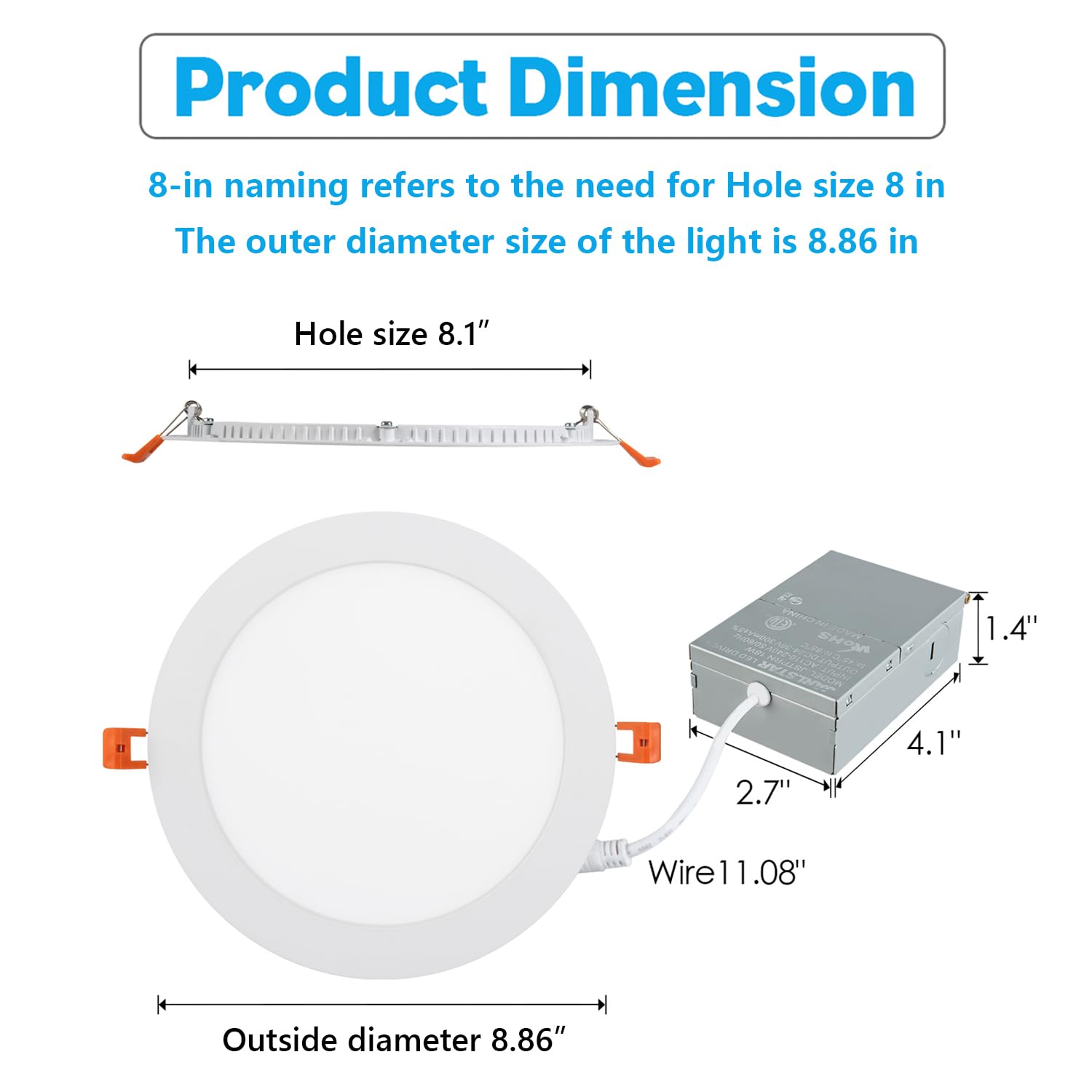 Jarlstar 8 Inch Led Recessed Light With Junction Box, 6 Pack Ultra Thin Led Recessed Lighting.6000K Daylight, 18W 8" Recessed Ceiling Canless Wafer Downlight.Slim No Dimmable Can-Killer Lights,Cri80+