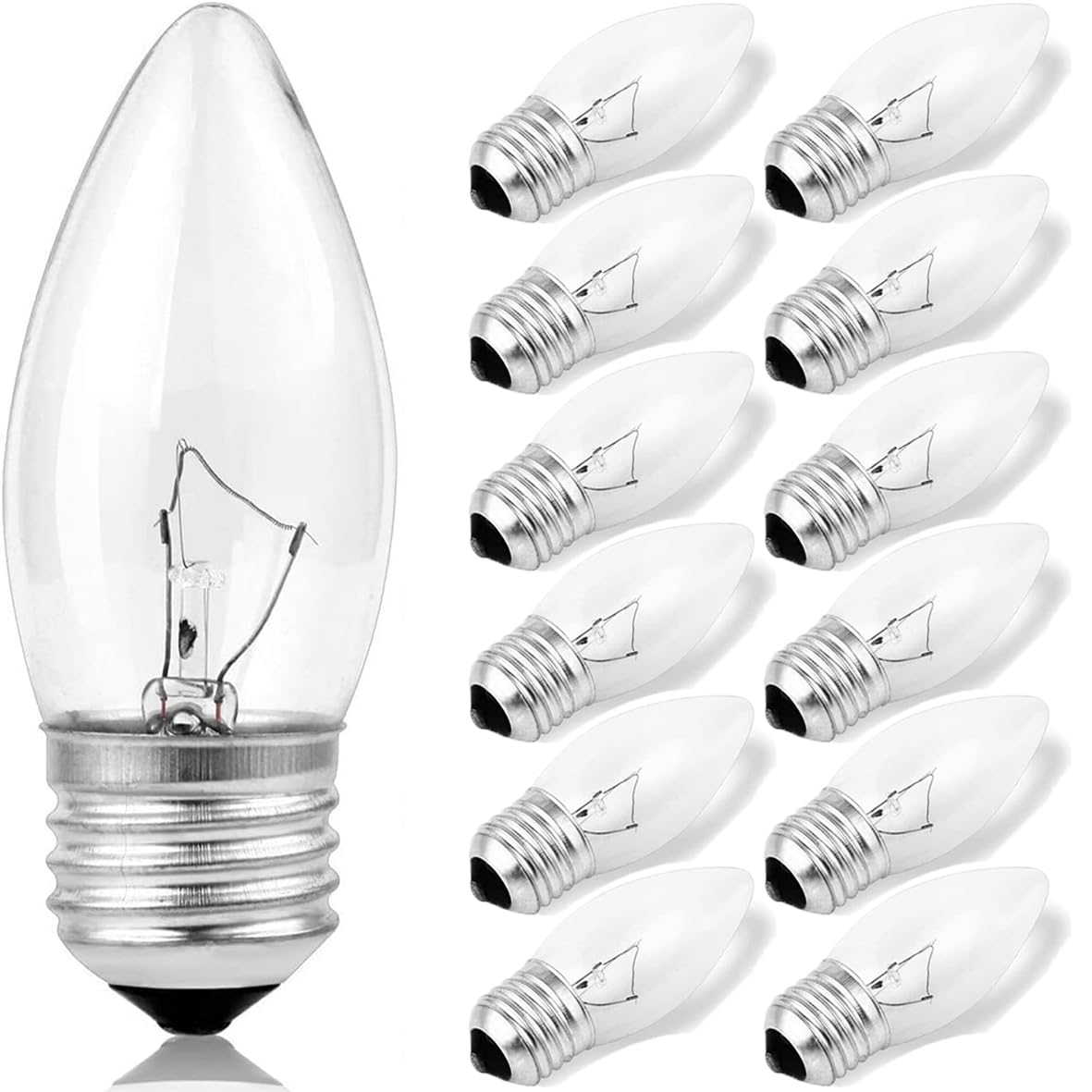 (12Pack) 60W Incandescent Torpedo Tip Chandelier - 60W Equivalent Medium E26 Candelabra, Tipincandescent Clear Dimmable Light Bu