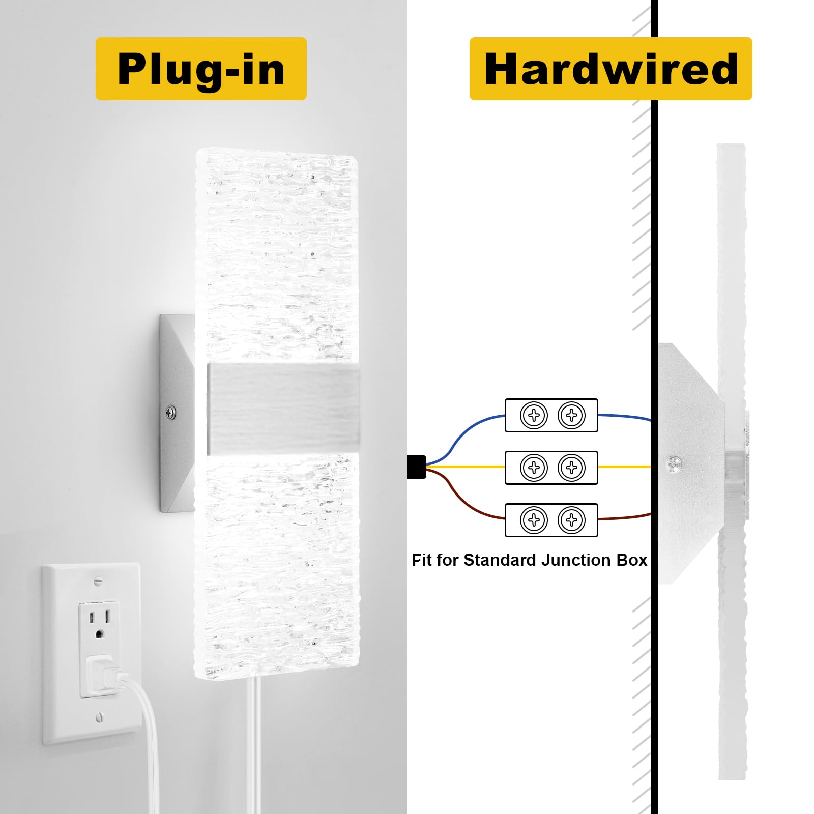 GOODATE Plug in Wall Sconces, 3000K-6500K Adjustable Colors, 10%-100% Brightness, 12W Acrylic, 2 Pack, Silver1