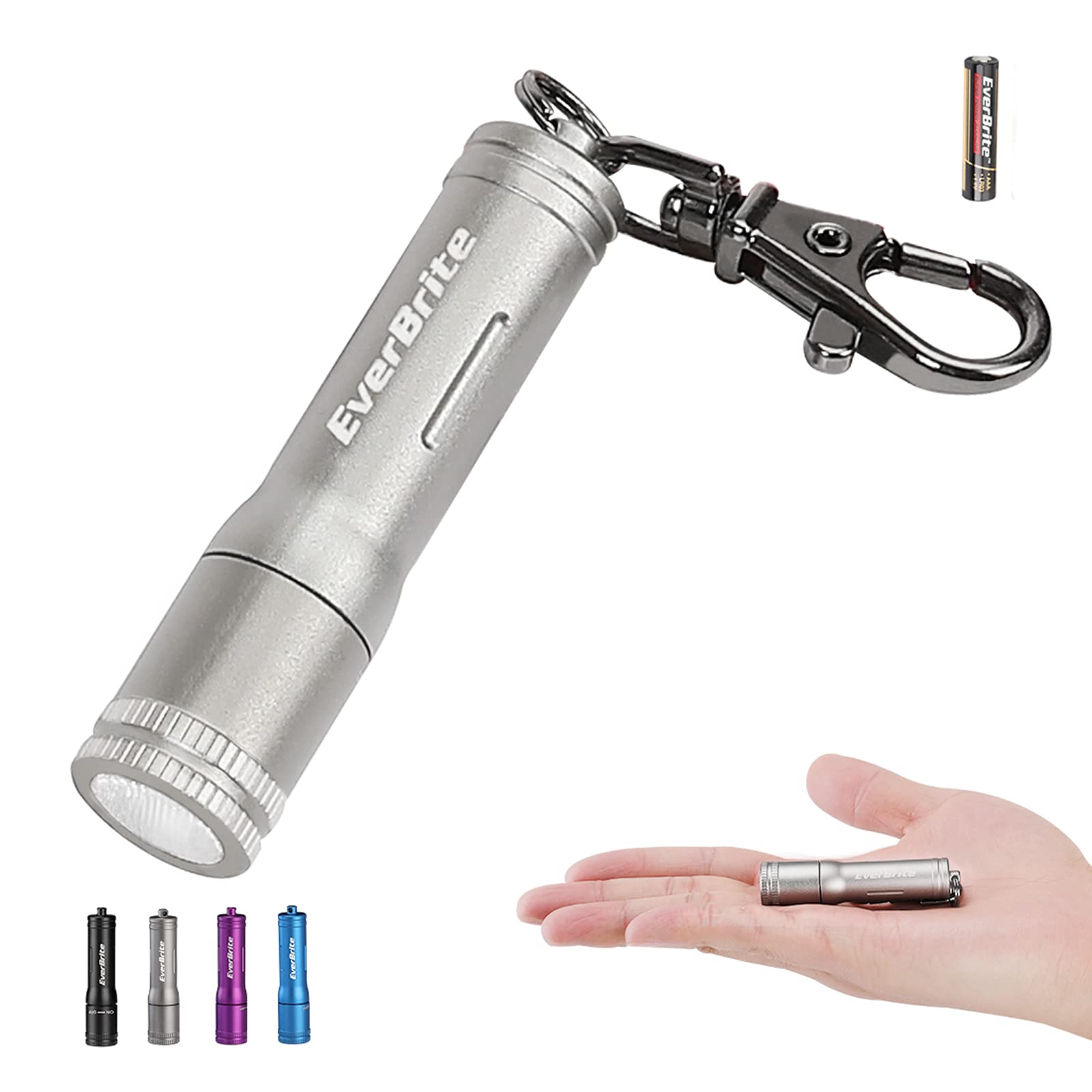 EverBrite Keychain LED Flashlight Mini Torch, Gray, AAA Battery Included, Model E011145AE