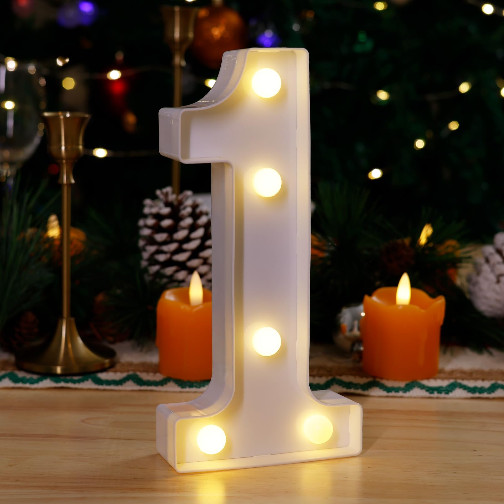 TEHIBIEN LED Light Up Marquee Letter 1, Battery Powered Plastic Decoration, White
