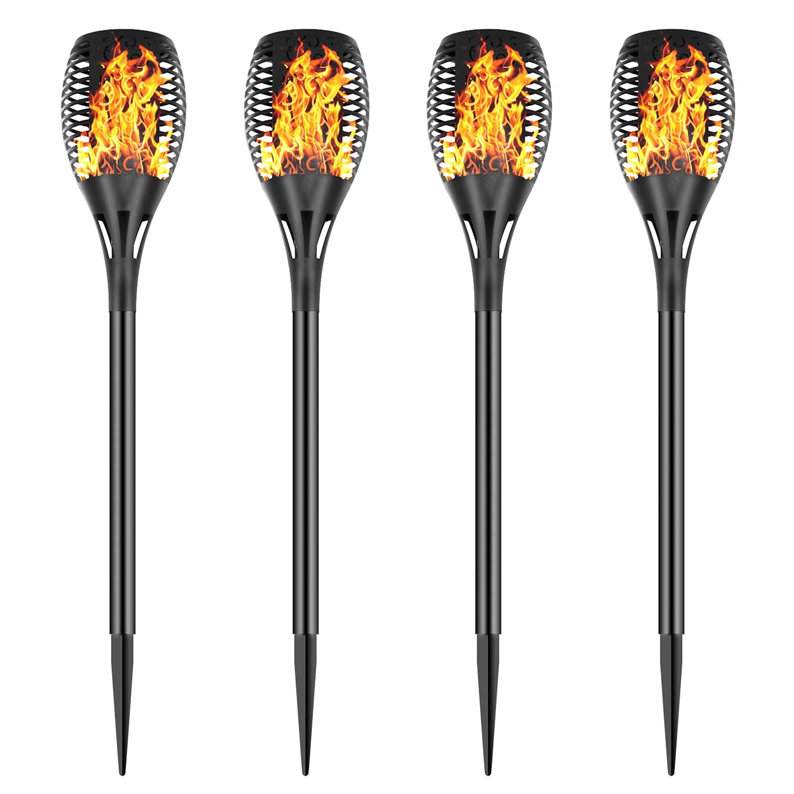 Permande Solar Torch Lights, Flickering Flame Effect, Waterproof, 4 Pack, Black, Model Sl33