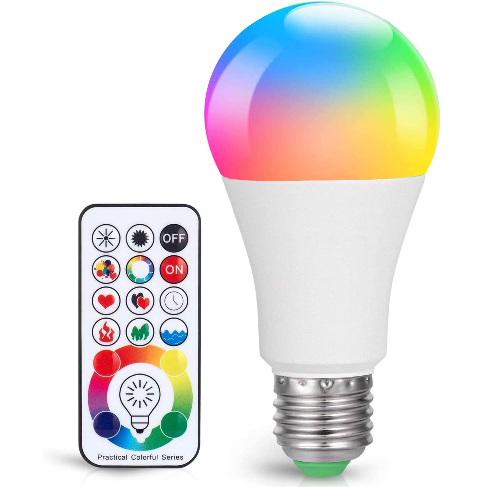 SUNNEST LED Color Changing Light Bulb, 900LM Dimmable E26 10W (60W Equivalent) RGBW, Mood Light Bulb with Timing Remote, 120 Colors Screw Base Lights for Home Decor, Bedroom, Stage, Party