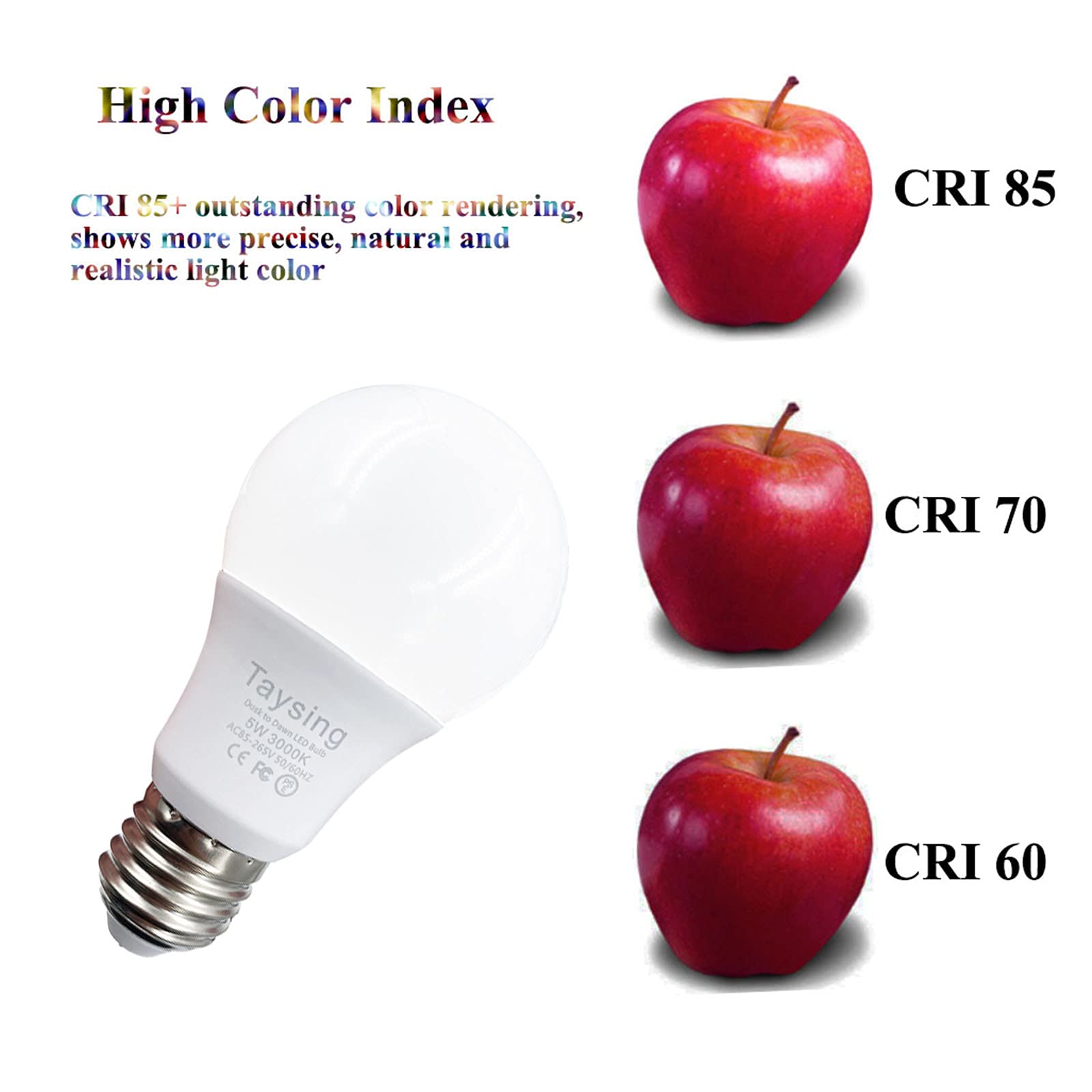Taysing Smart LED Light Bulbs 40W Equivalent, Dusk to Dawn, 500lm, Daylight White, E26, 2 Pack