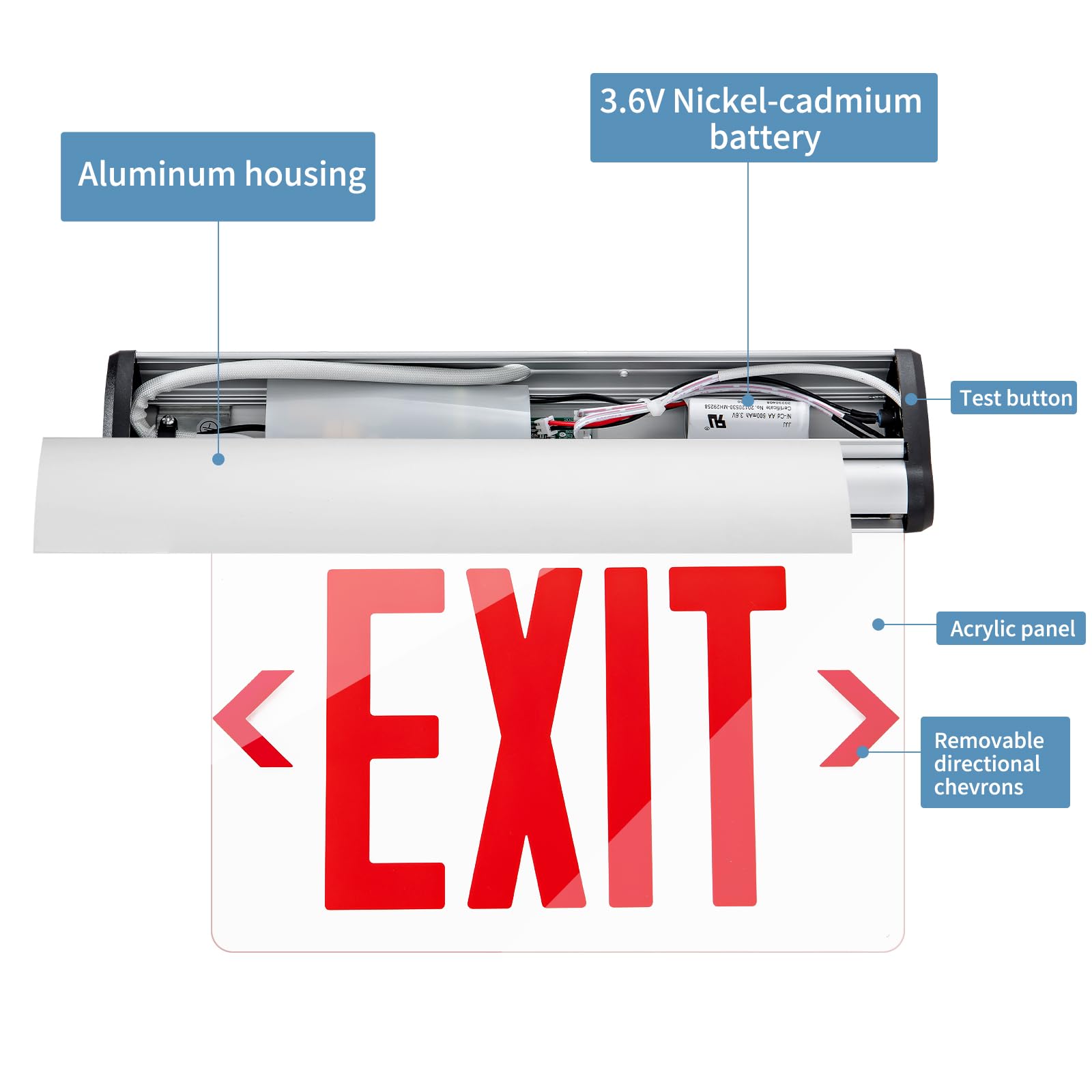 TANLUX LED Edge Lit Red Exit Sign, UL 924, Hardwired with Battery Backup, Aluminum Housing, 1 Pack