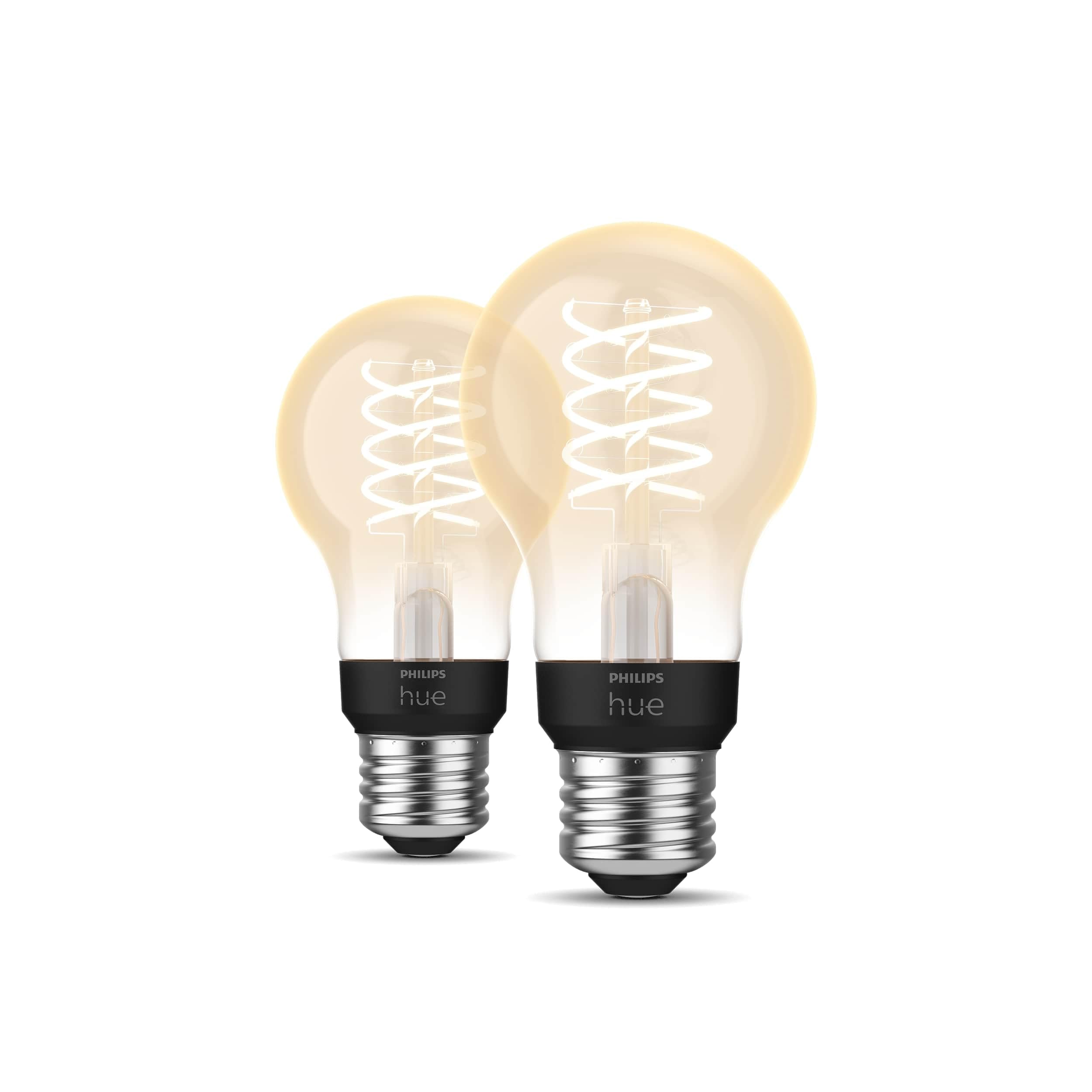 Philips Hue Smart 40W A19 Filament Led Bulb - Soft Warm White Light - 2 Pack - 550Lm - E26 - Indoor - Control With Hue App - Com