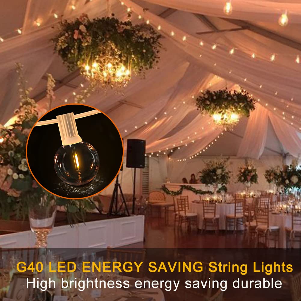 SUNSGNE LED Globe String Lights, 100Ft, Shatterproof, Waterproof, 52 Dimmable Bulbs, White, Connectable for Outdoor Use