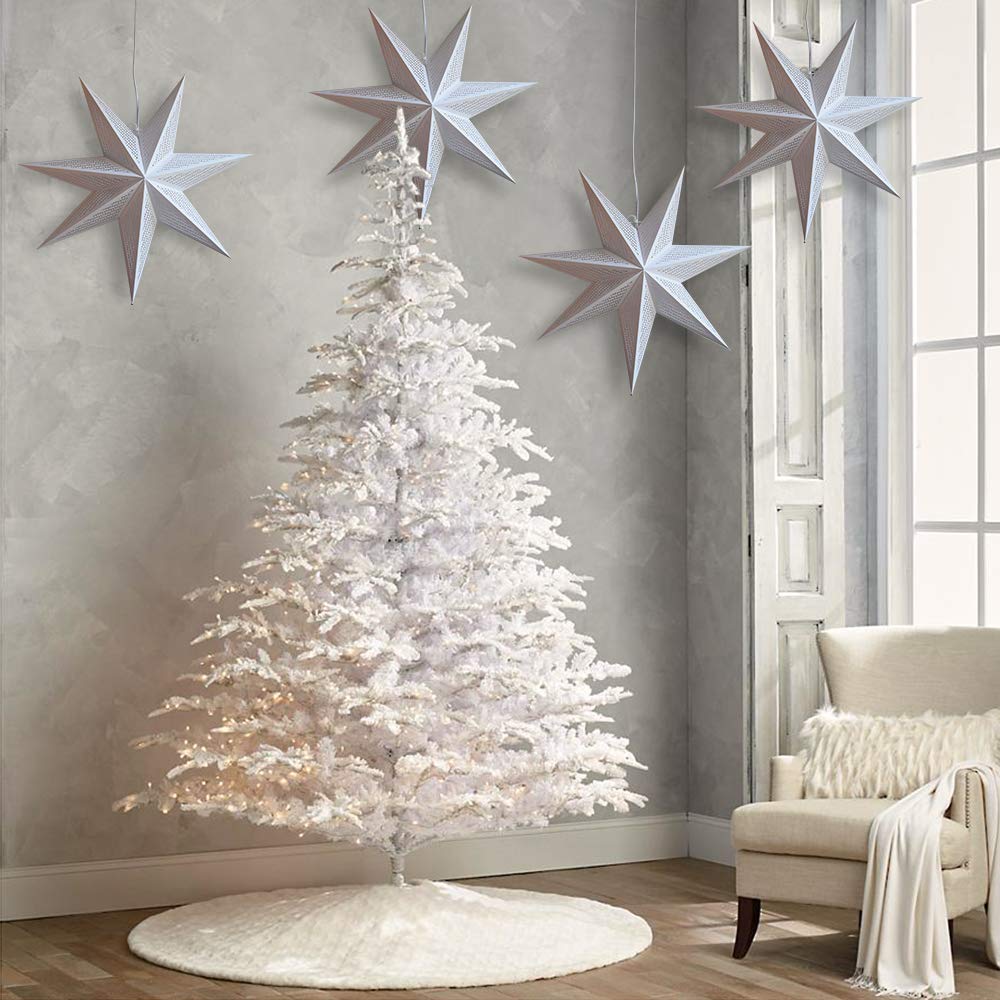 Paper Star Lantern Decoration (Cosmic White 7-Point Lighted Star) - Perfect For Weddings, Christmas Holiday, Birthday Party Cele