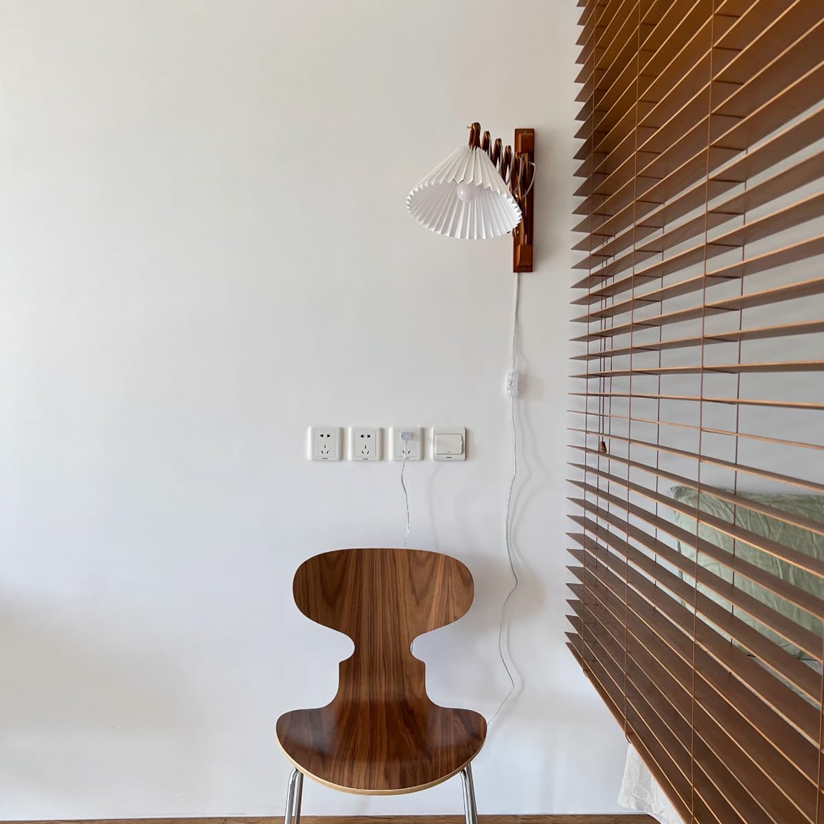 PEAUARL Swing Arm Wall Sconce, Brown Wooden Lamp for Bedroom & Living Room, Model PWLBB, On/Off Switch, E26 Bulb Excluded