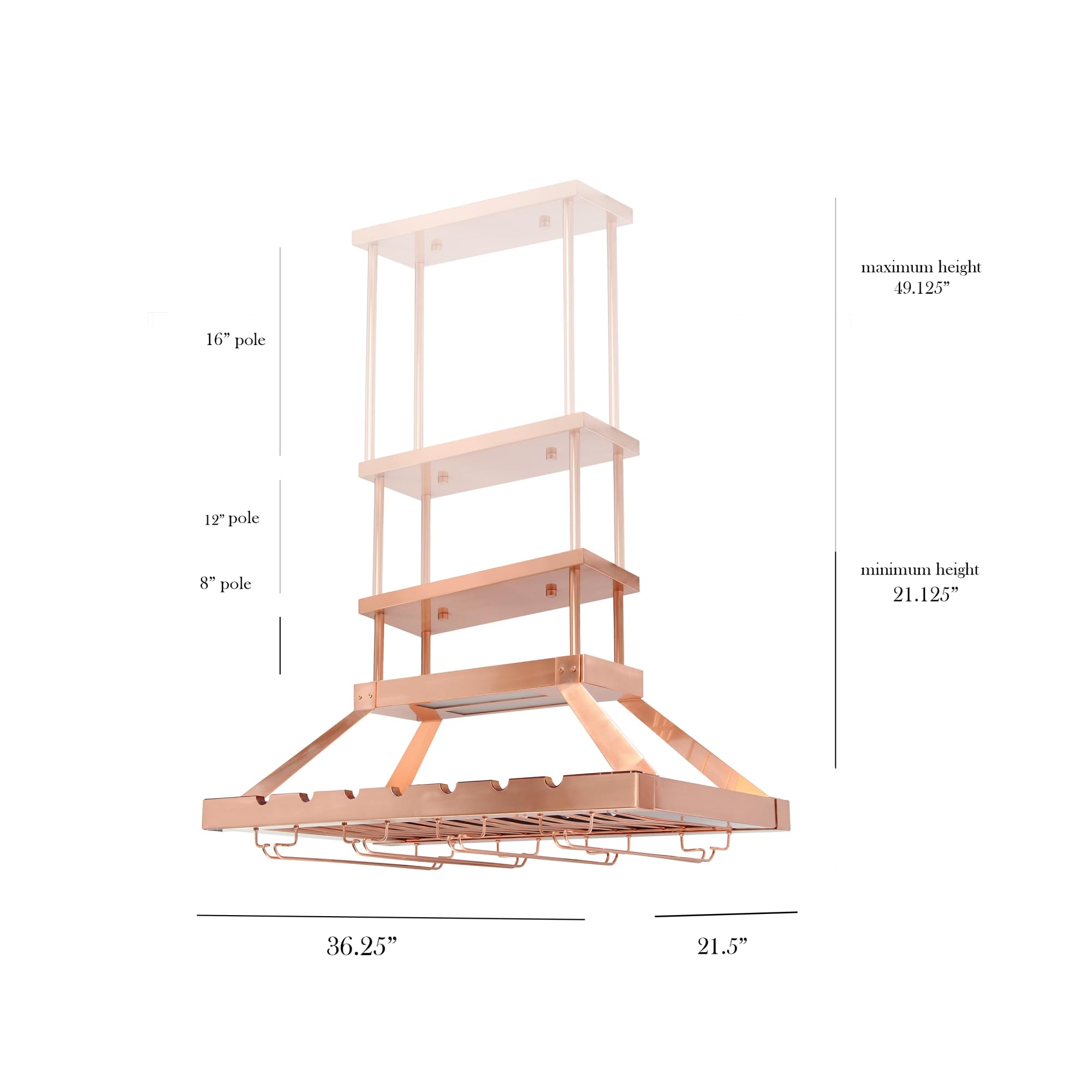 Elegant Designs Wr1000-Cpr Kitchen Hanging Led Light Overhead Wine Rack Island Pendant Chandelier Bottle And Glass Storage Display, Copper