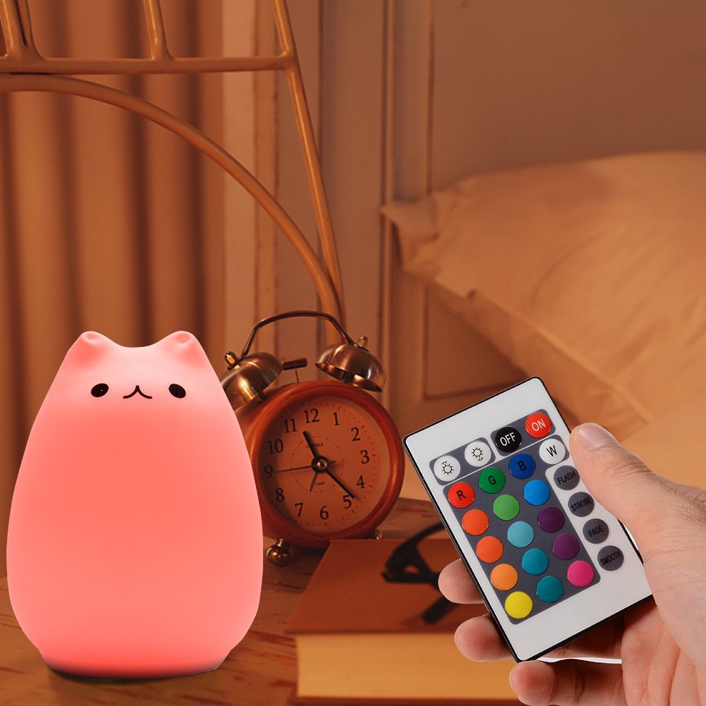 Litake Cute Cat Night Light - Squishy Silicone Lamp with Remote, 16 Colors, Cream, Baby Nightlight for Kids, Christmas Gifts, Room Decor