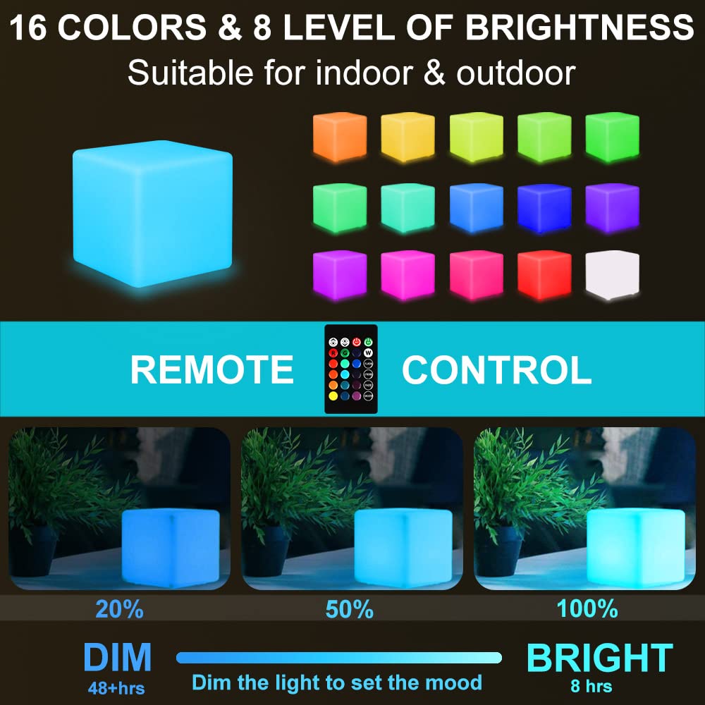 4-In Led Cube Night Light, Cordless Led Light Cubes For Kids, Rgb Color Changing Tesseract Cosmic Cube Mood Lamp W/Remote, Recha