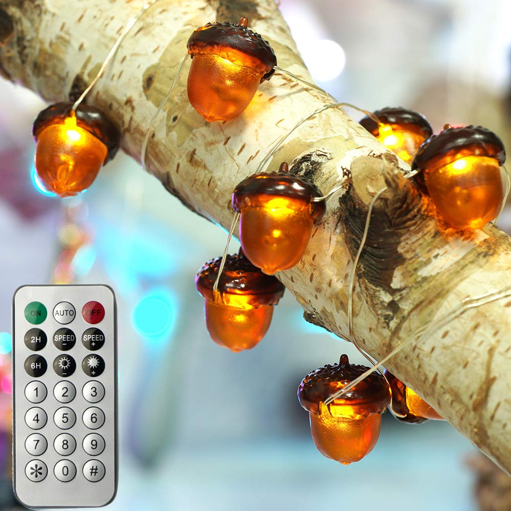 Kaisnova 3D Acorn Fall Decor Harvest String Lights Battery Powered With Remote And Timer 10Ft 30 Leds Thanksgiving Decorations Lights For Home Party Autumn Christmas Tree Lights