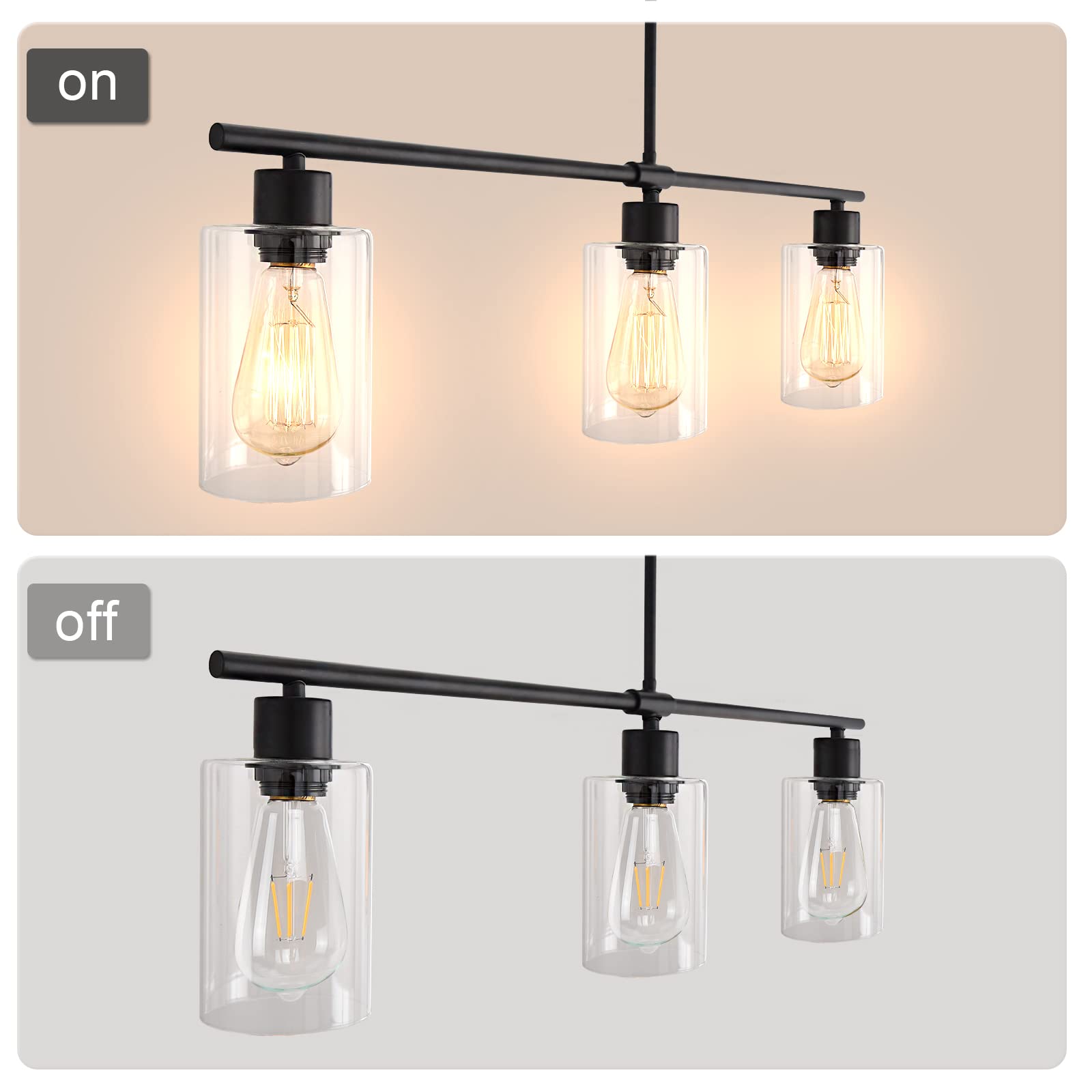 Ljhhowe Modern Kitchen Lights 3 Lights Black Linear Chandelie Pendant Light Kitchen Island With Glass Shades Hanging Light Fixtu