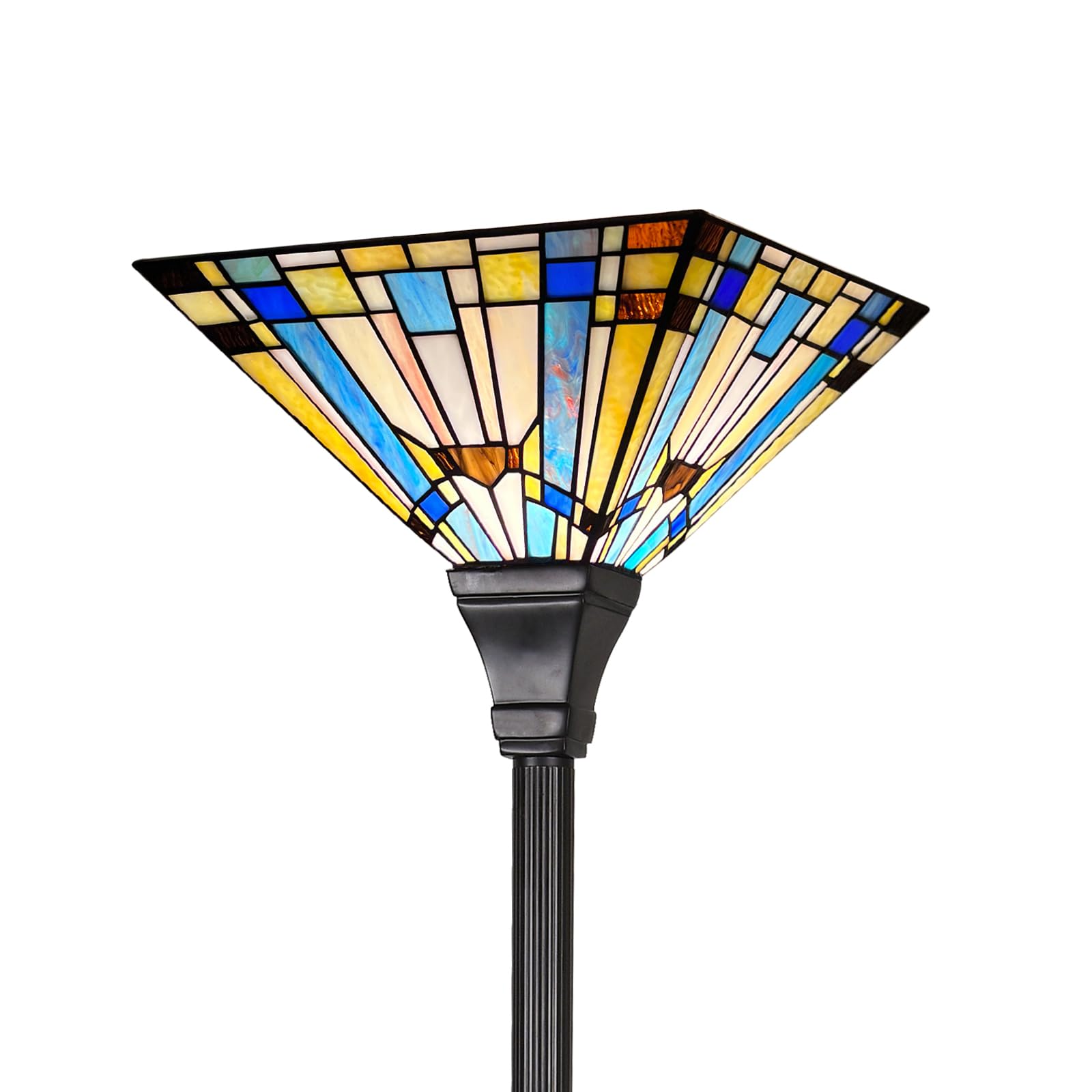 Capulina Tiffany Torchiere Floor Lamp 70 Inches Tall Industrial Pole Green Blue Rustic Style Stained Glass Torch Standing Light 