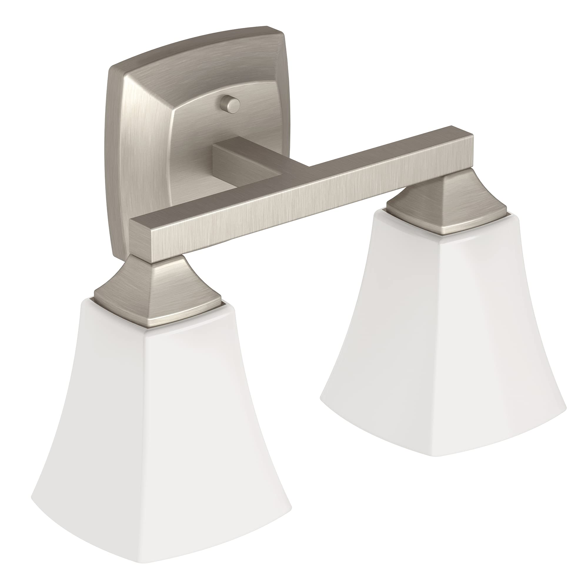 Moen Voss 2-Light Bath Vanity Fixture, Frosted Glass, Brushed Nickel, 7.24x9.61x19.65 inches, Model YB5162BN