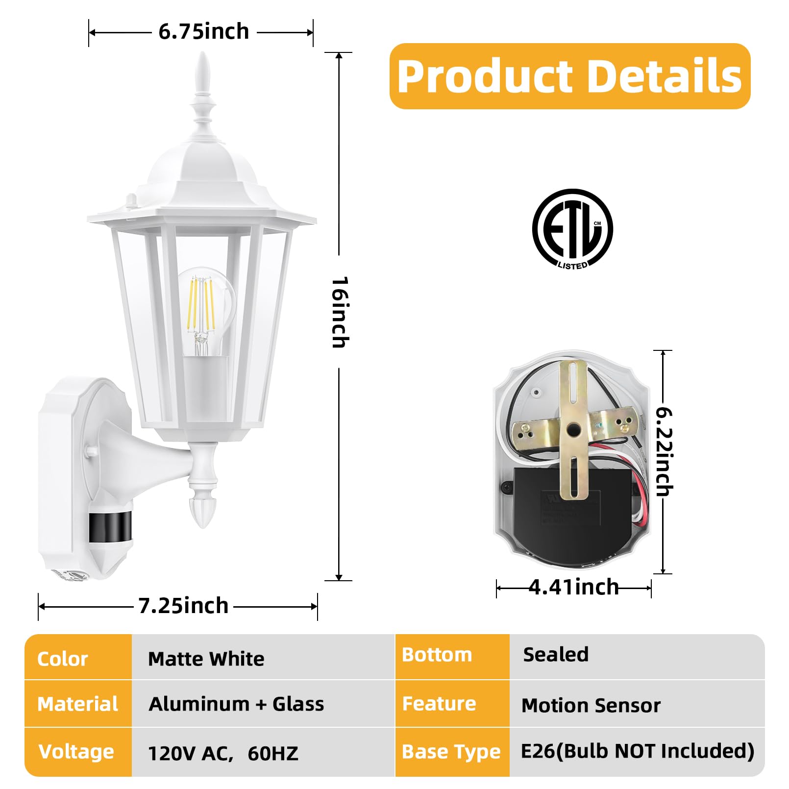 Lamomo 2 Pack Motion Sensor Outdoor Lights, Upgrade Dusk To Dawn White Outdoor Light Fixtures Wall Mounted, 100% Anti-Rust Alumi