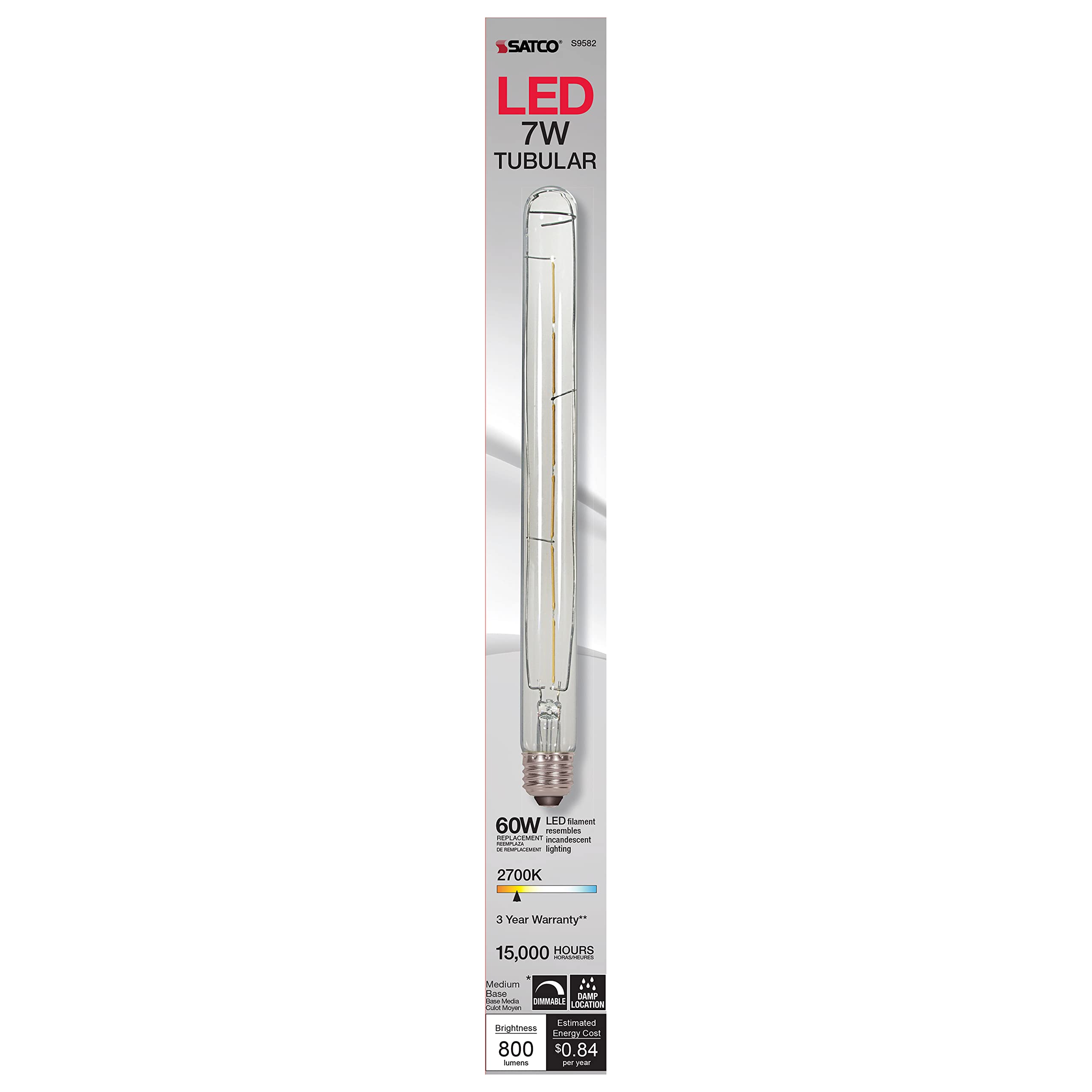 Satco S9582 Medium Base Bulb, Clear Glass, 12 inches, Light Finish