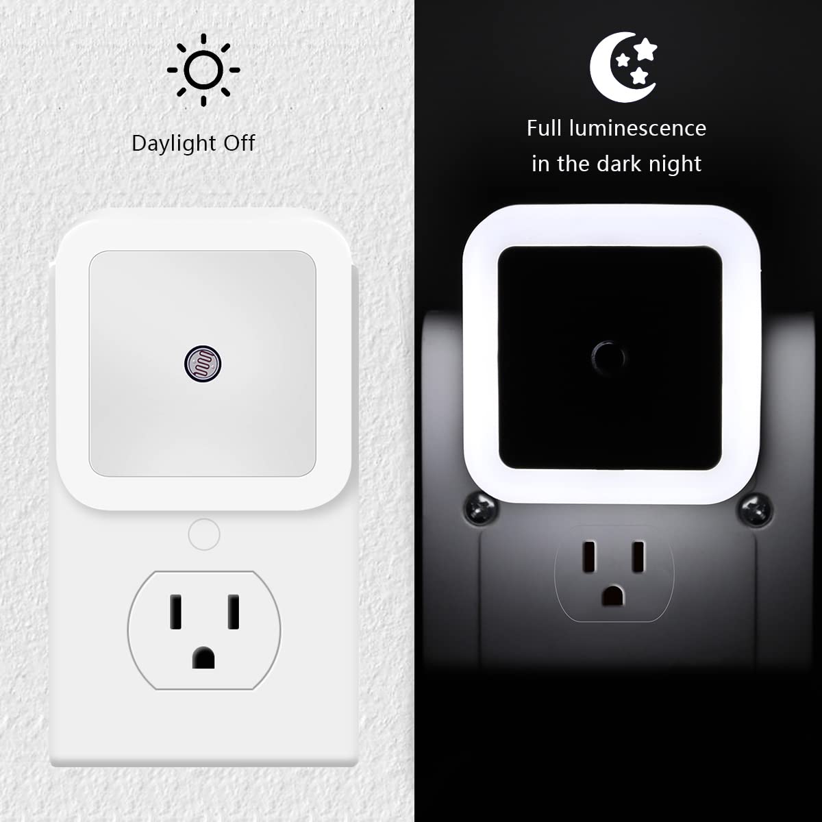 Kinur Led Night Lights Plug Into Wall Daylight Color With Dusk To Dawn Night Light Plug In Sensor For Kids Room, Bedroom, Bathro