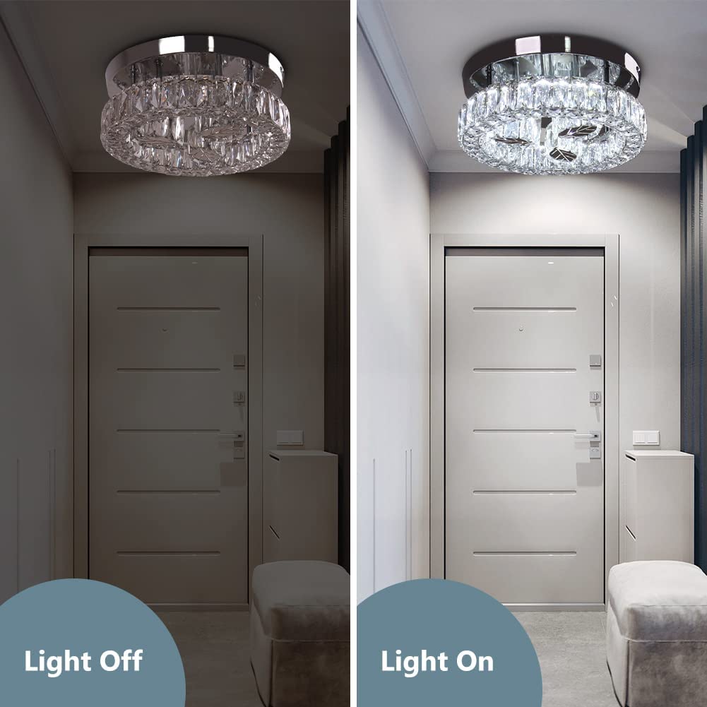 Finktonglan 11.6&quot; Modern Crystal Led Ceiling Light Fixture, Stainless Steel, Cool White