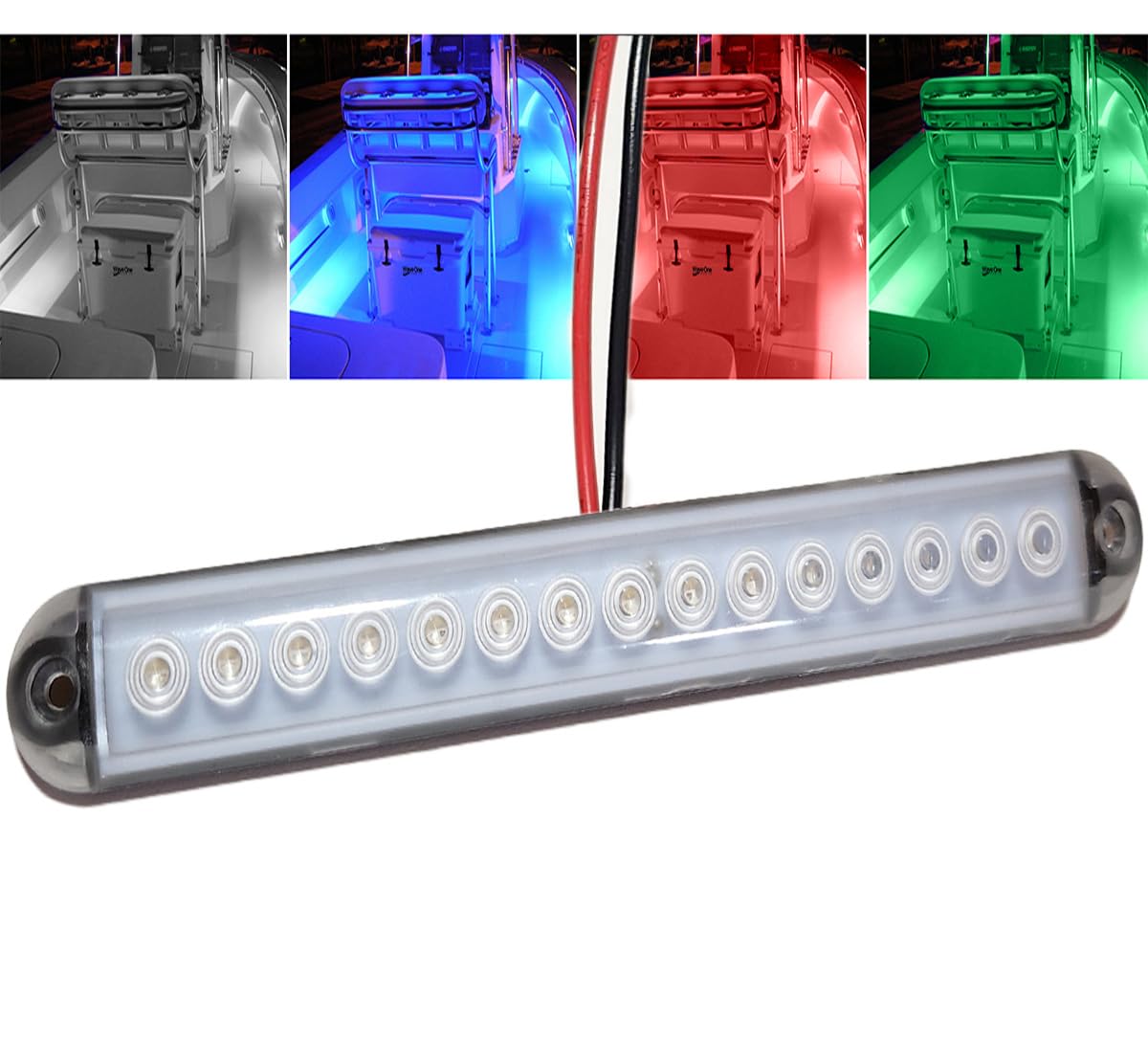 Wave One Marine 8 LED RGBW Surface Mount Courtesy Internal Driver Mount Boat Light | RV Accent | Interior Exterior Deck Transom Cockpit T Top | Waterproof IP67 (8 Round Edge)