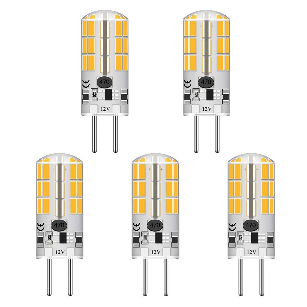 Lacnooe GY6.35 Bi-pin Base LED Bulb 4W 12V Warm White 2700K-3000K, 5-Pack, Silica Gel Crystal